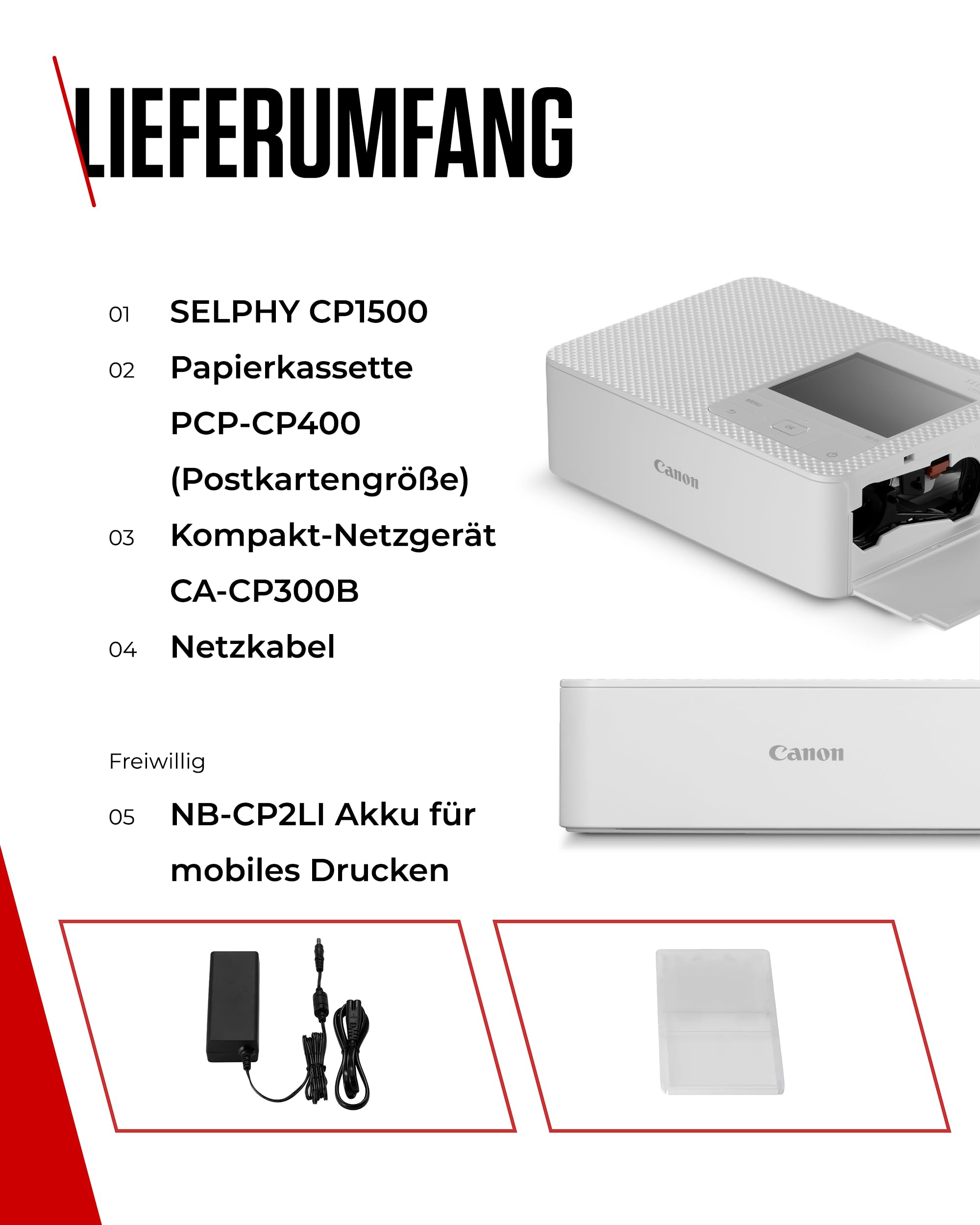 Canon SELPHY CP1500 Mini Fotodrucker mobil tragbar WLAN Thermosublimation weiß