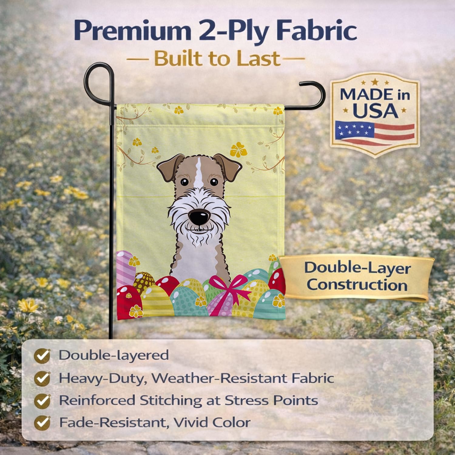 Caroline's Treasures BB1929GF Wire Haired Fox Terrier Easter Egg Hunt Garden Flag Mailbox Flag Decorative Yard Flag Banner Outside Patio Artwork Yard Flower Beds, Garden Size, Multicolor