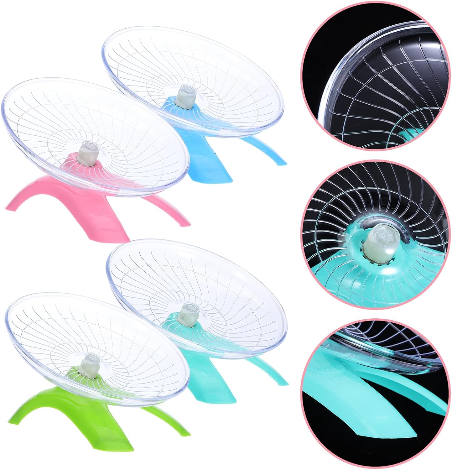 Homoyoyo 4pcs Silent Hamster Running Wheel Set, Small Animal Exercise Flying Saucer with Blue, Pink, Mint, and Matcha Green for Mice, Gerbils, Dwarf Hamsters, and Hedgehogs