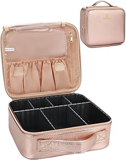 MONSTINA Makeup Train Cases, Professional Travel Makeup Bag, Portable Organizer Storage Bag for Cosmetics Makeup Brushes Toiletry Travel Accessories (Rose Gold)