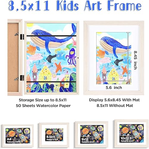 Miniatura 6 de KINLINK Juego de 2 marcos de arte para niños de 8.5 x 11 pulgadas, marcos de arte de madera maciza para niños, intercambiables con apertura frontal,