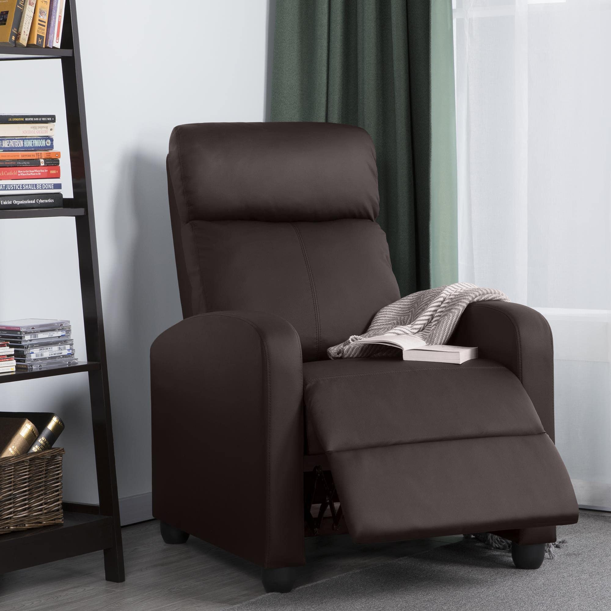 Yaheetech Sillón Relax Silla Reclinable Butaca Salón Reclinable Silla Grande con 3 Posiciones Silla Relax Ajustable Sillon Tapizado Marrón Polipiel de Poliuretano