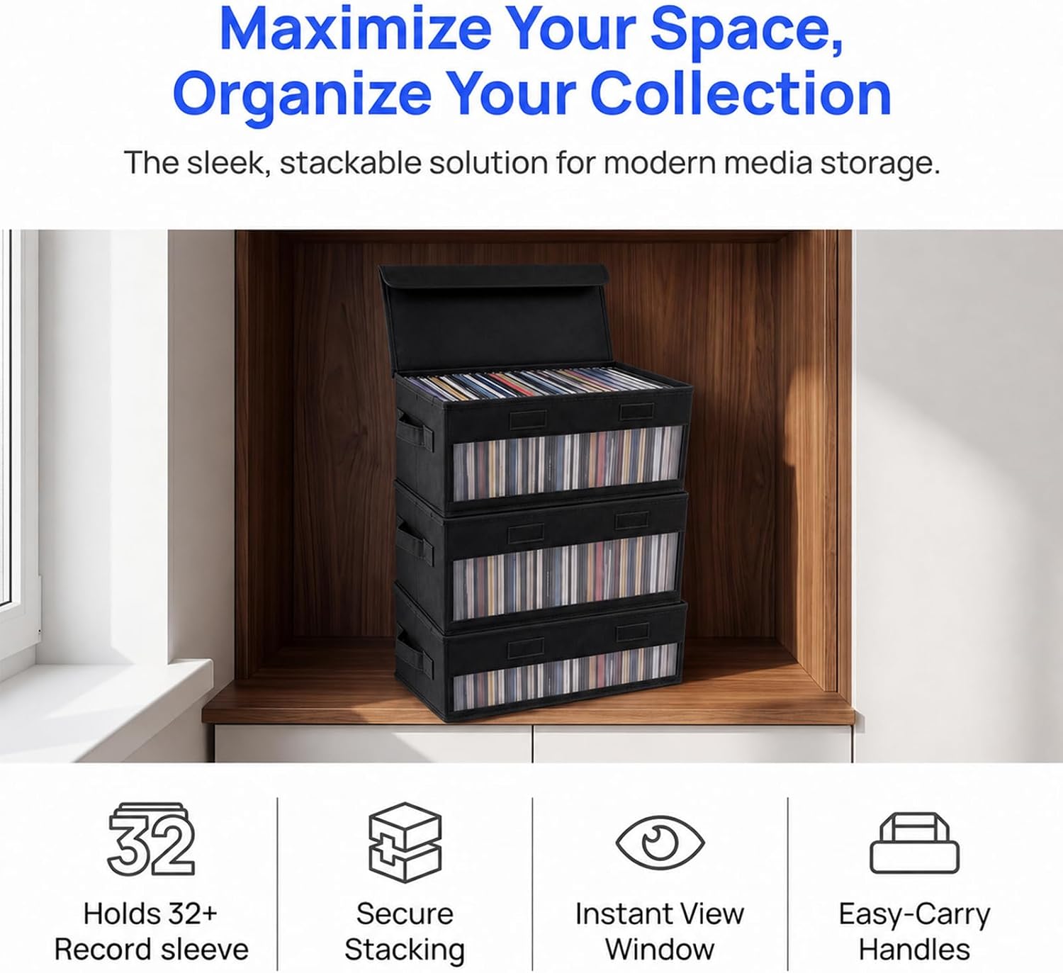 Upgraded CD Holder Box with Reinforced Handles,Large Capacity CD Storage Box for Holds Up to 32 Jewel Case,Multifunctional Transparent CDs Organizer Case for Home,Car,Travel image 5