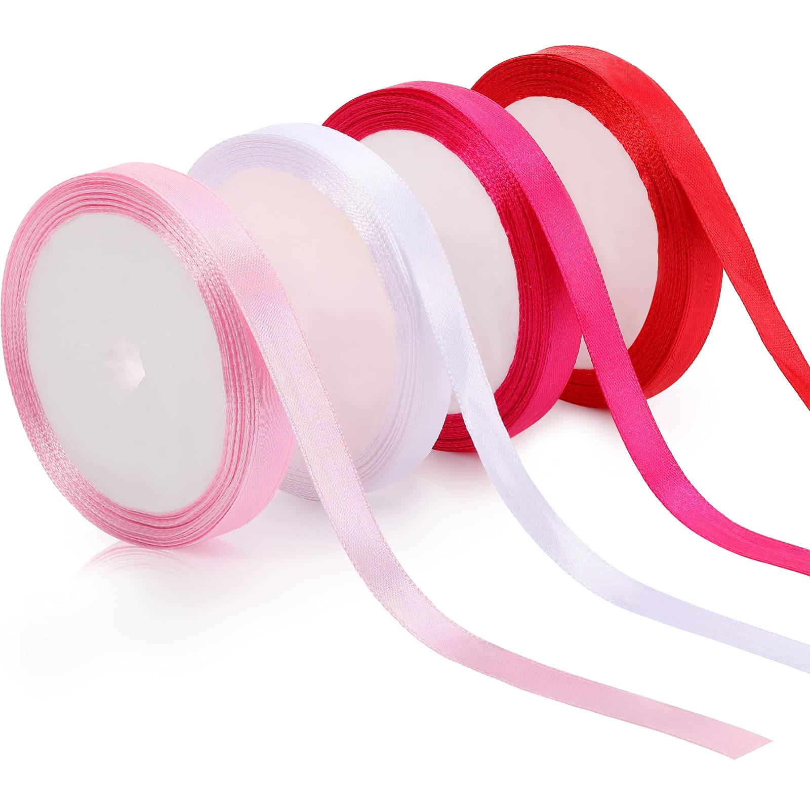 Giegxin 4 Rolls 40 Yards x 3/8 Inch White Pink Red Rose Red Satin Ribbon Bulk Valentine's Day Fabric Ribbon Rolls for Gift Wrapping DIY Crafts Flower
