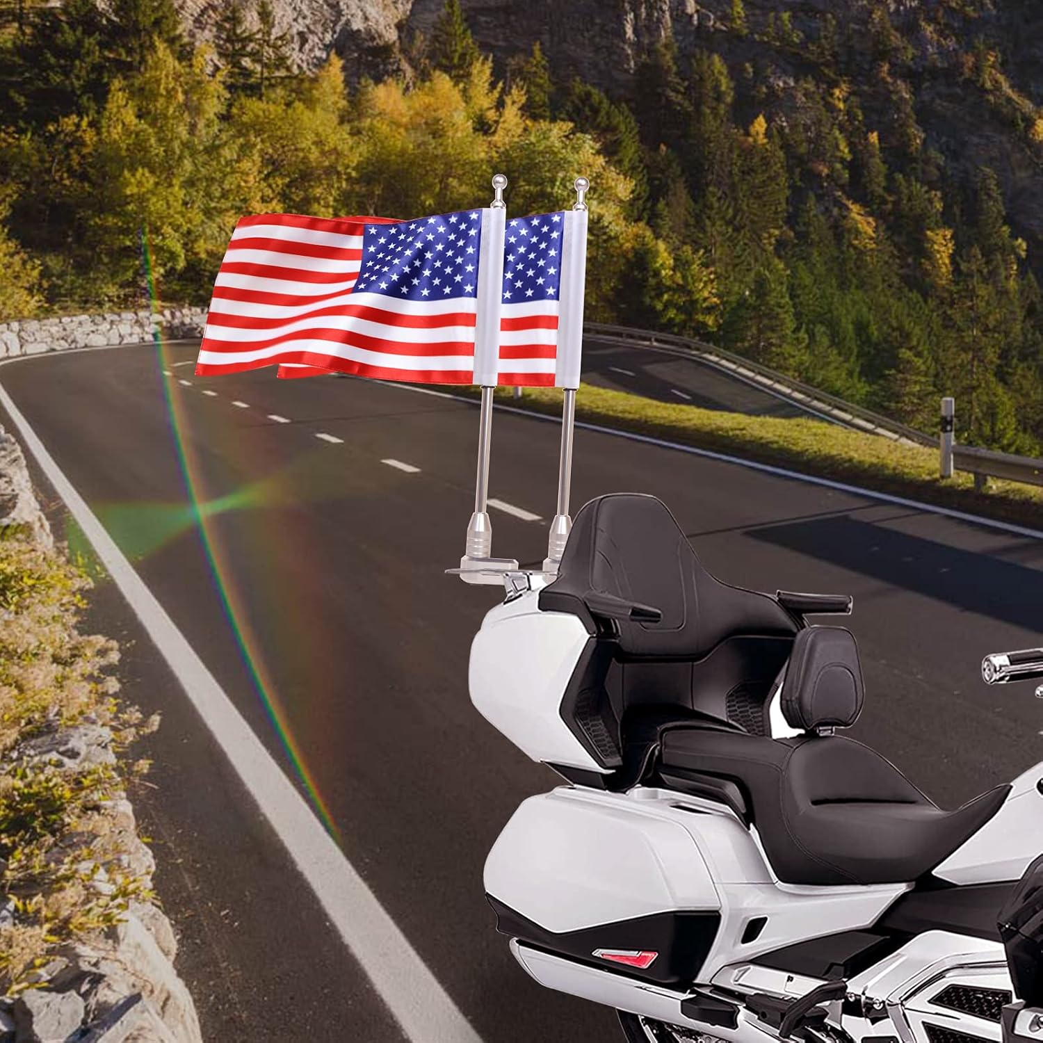 Vertical Motorcycle Flag Pole Rear Side Mount Luggage Rack for Honda Gold Wing Gl1500 Gl1200 Gl1800 2001-2012, Chrome Flagpole Bracket American Flag