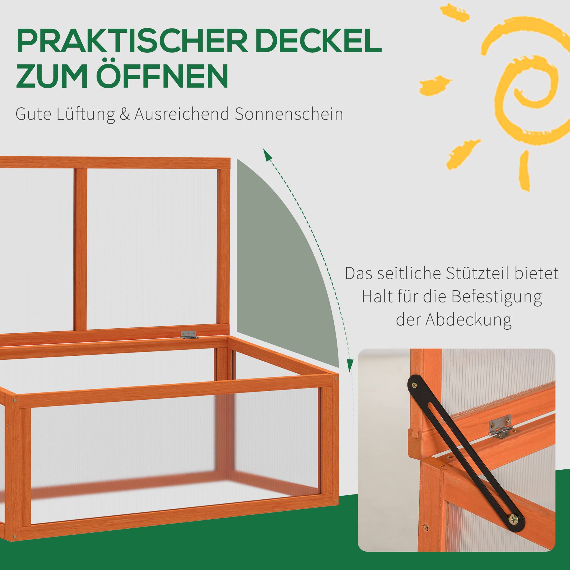 Outsunny Frühbeet Holz und Polycarbonat Treibhaus 90 x 46 x 40 cm Orange