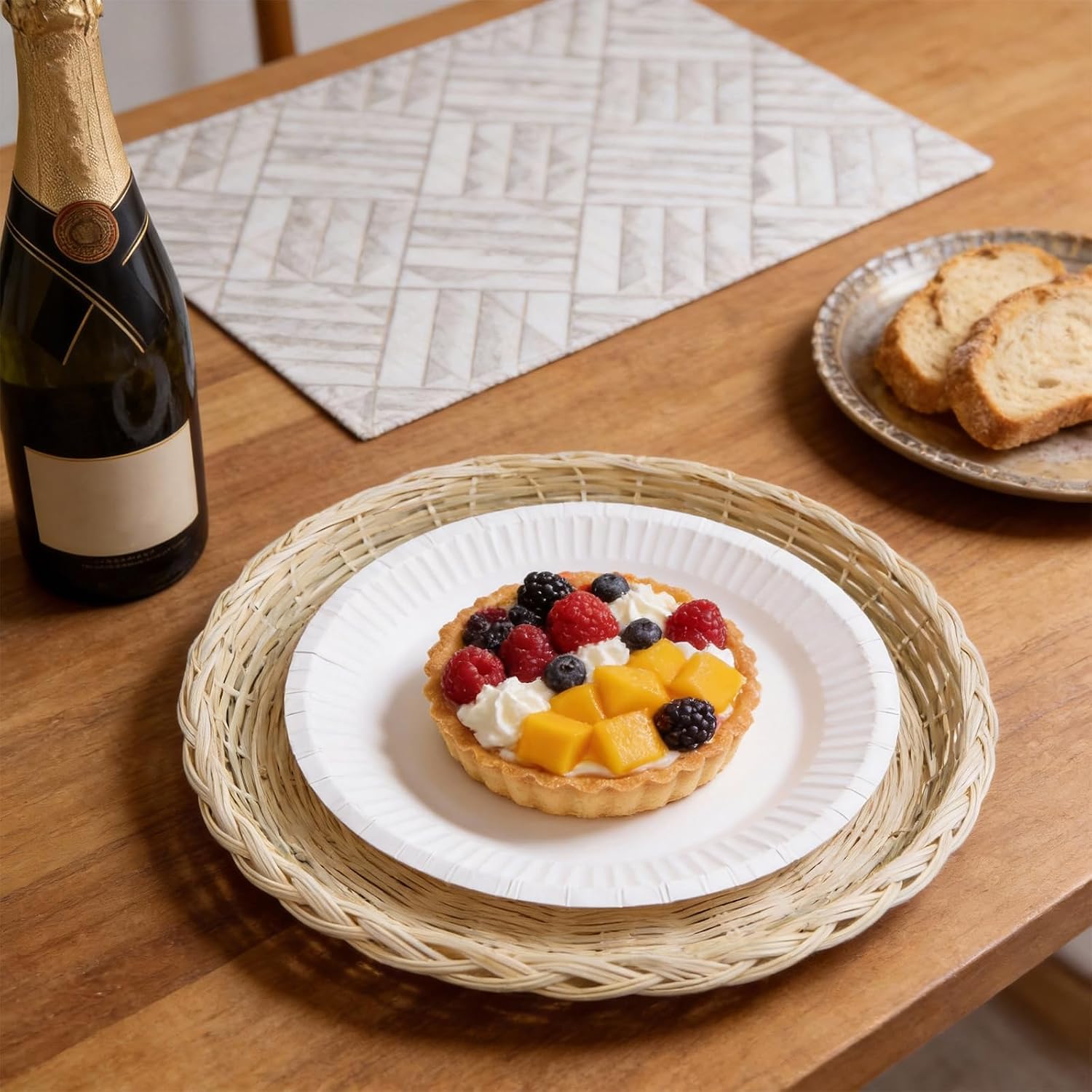 JOIKIT 8 Pack 10-Inch Bamboo Plate Holder, Handmade Wicker Plate Holder Bamboo Basket Plate for Home Party Daily Dining Picnic