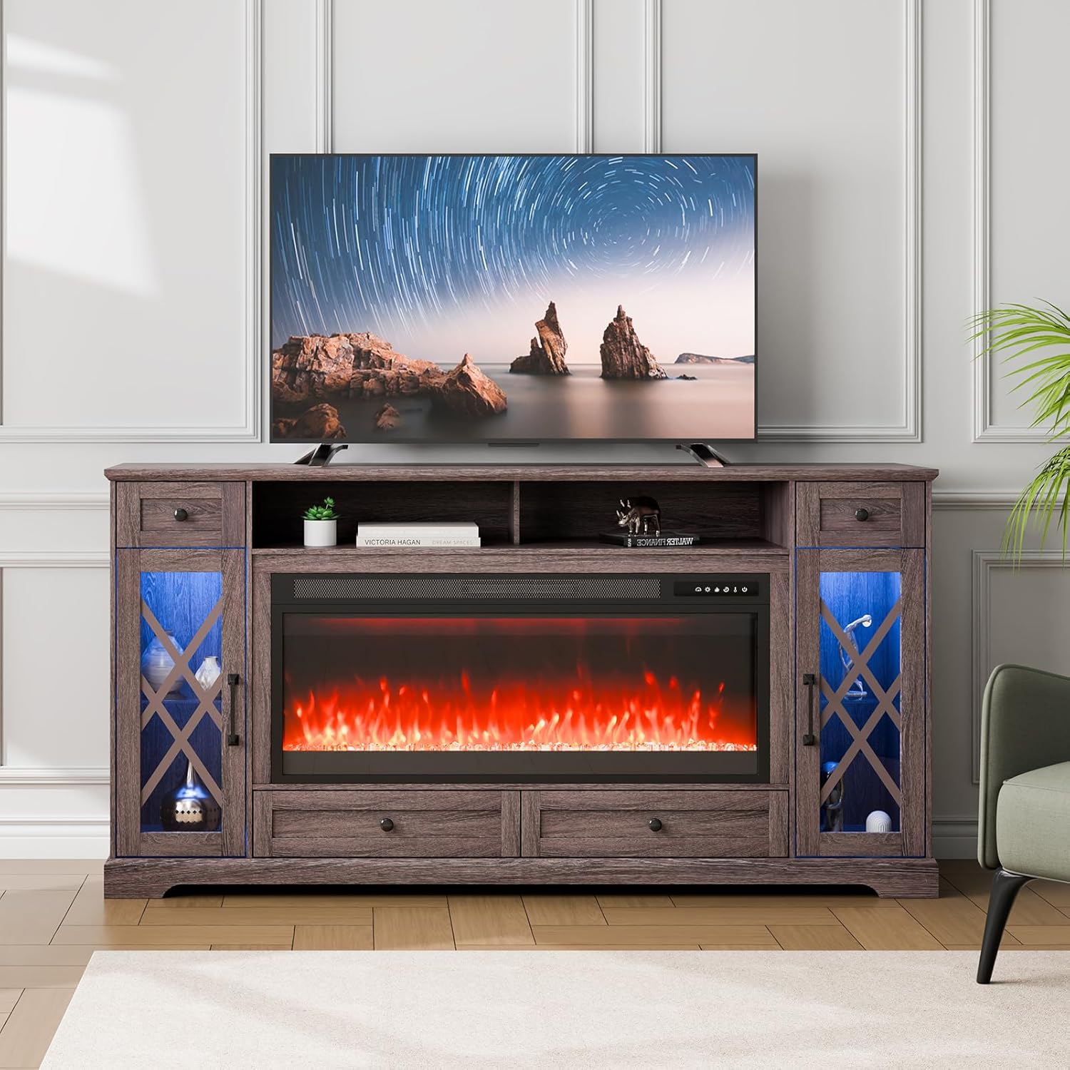 VEVOR 80" Fireplace TV Stand, Media Storage Corner with 42