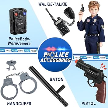 Joycover Police Costume for Kids - Career Day Officer Costume for Boys Girls with Toy Accessories, Toddler Kids Halloween Costumes, Cop Outfit Kit for Halloween Dress Up Pretend Roleplay -Small
