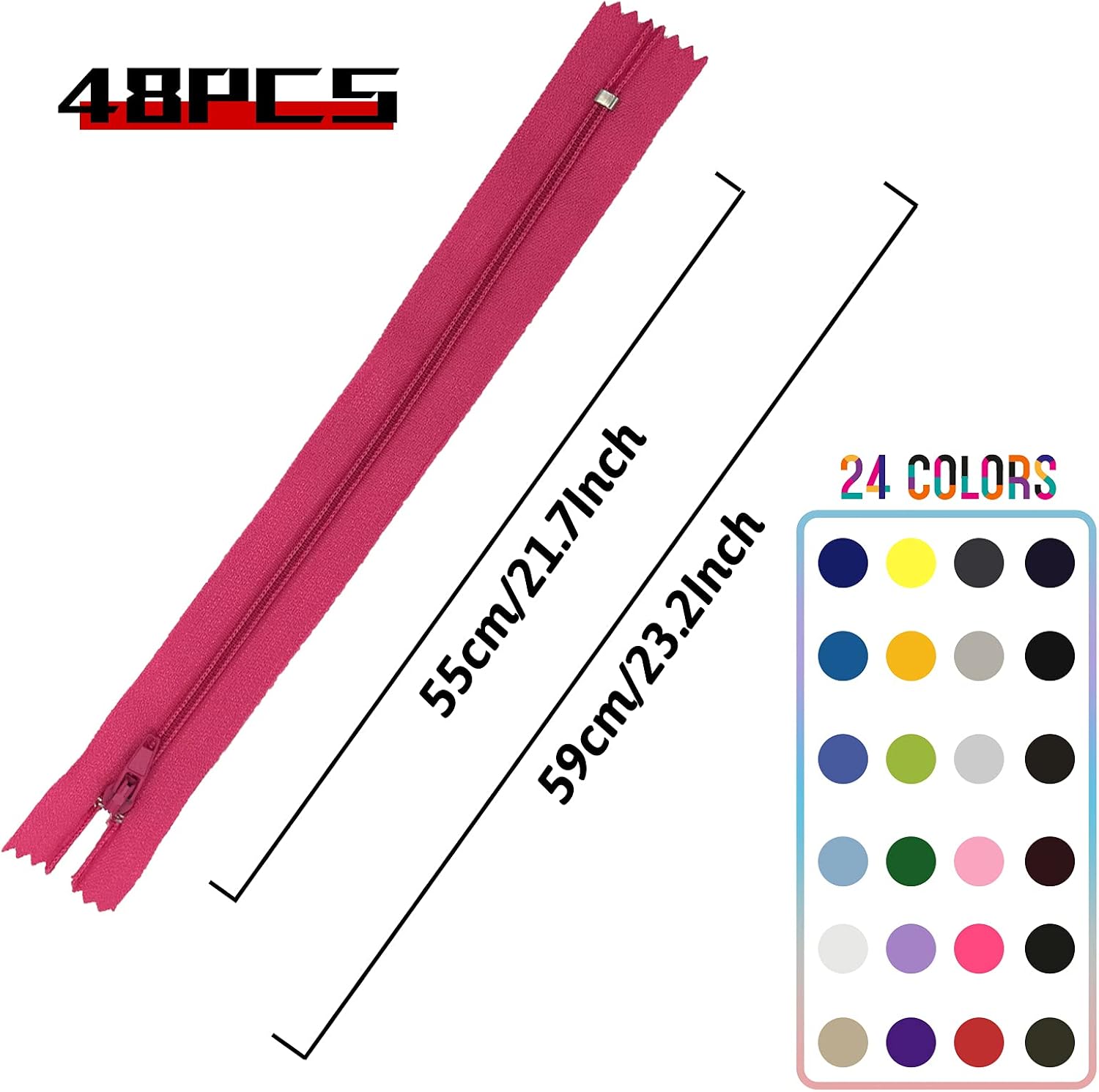 DOITEM 55cm/22 Inch Multicolor Nylon Coil Zippers for Sewing and Crafts 24 Colors - Image 4