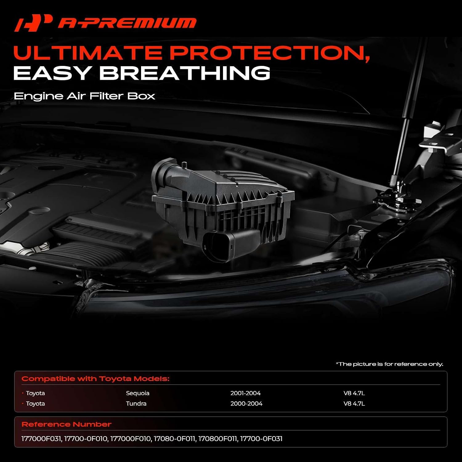 A-Premium Engine Air Filter Cleaner Box Housing Compatible with Toyota Sequoia 2001-2004, Tundra 2000-2004, V8 4.7L, Replace# 17700-0F010, 17080-0F011, 17700-0F031