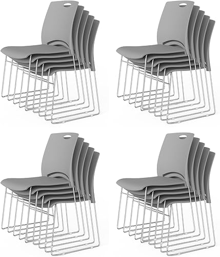 Miniatura 21 de VINGLI Juego de 4 sillas apilables de oficina con base de trineo de metal, asiento ergonómico de plástico, sillas apilables para sala de espera