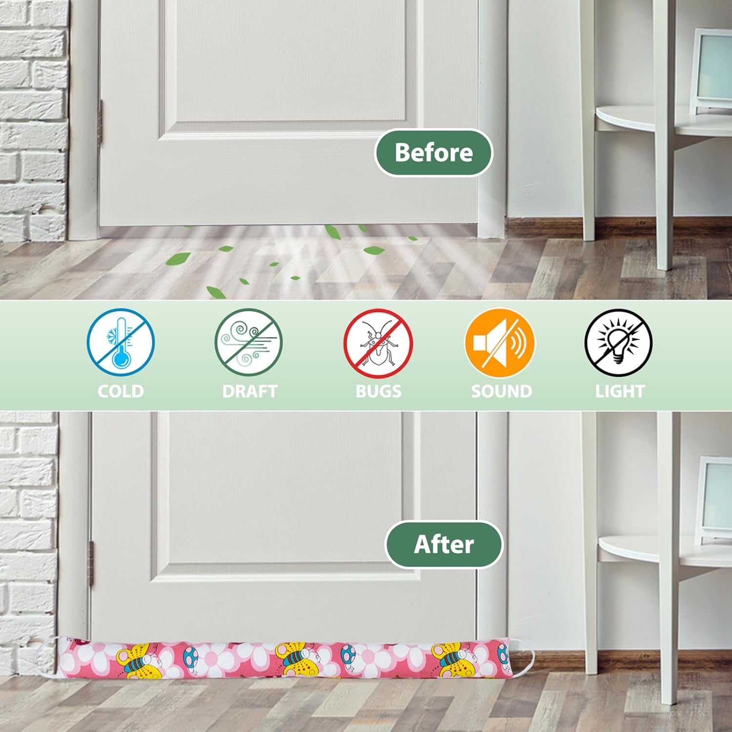 加重ドアドラフトストッパー、2パック 32インチ ドア下ブロッカー、ドア窓下エアノイズライトギャップフィラー、省エネ漫画プリントキャ