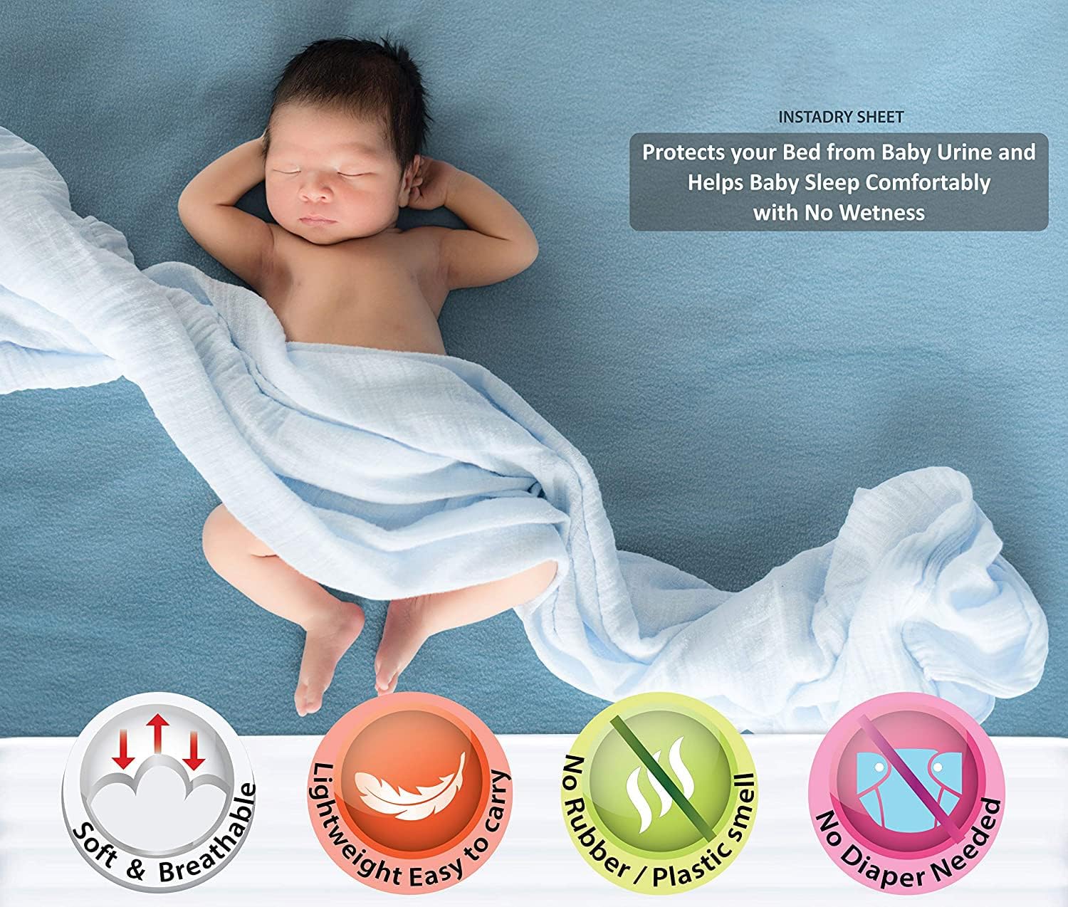 Pack of 4 - Baby Dry Sheet Water Resistant Bed Protector, Washable Waterproof Mattress Protector Bedwetting, Reusable Mat Toddler Underpad Sheet for Incontinence - Light Blue, Small - 34"x36"