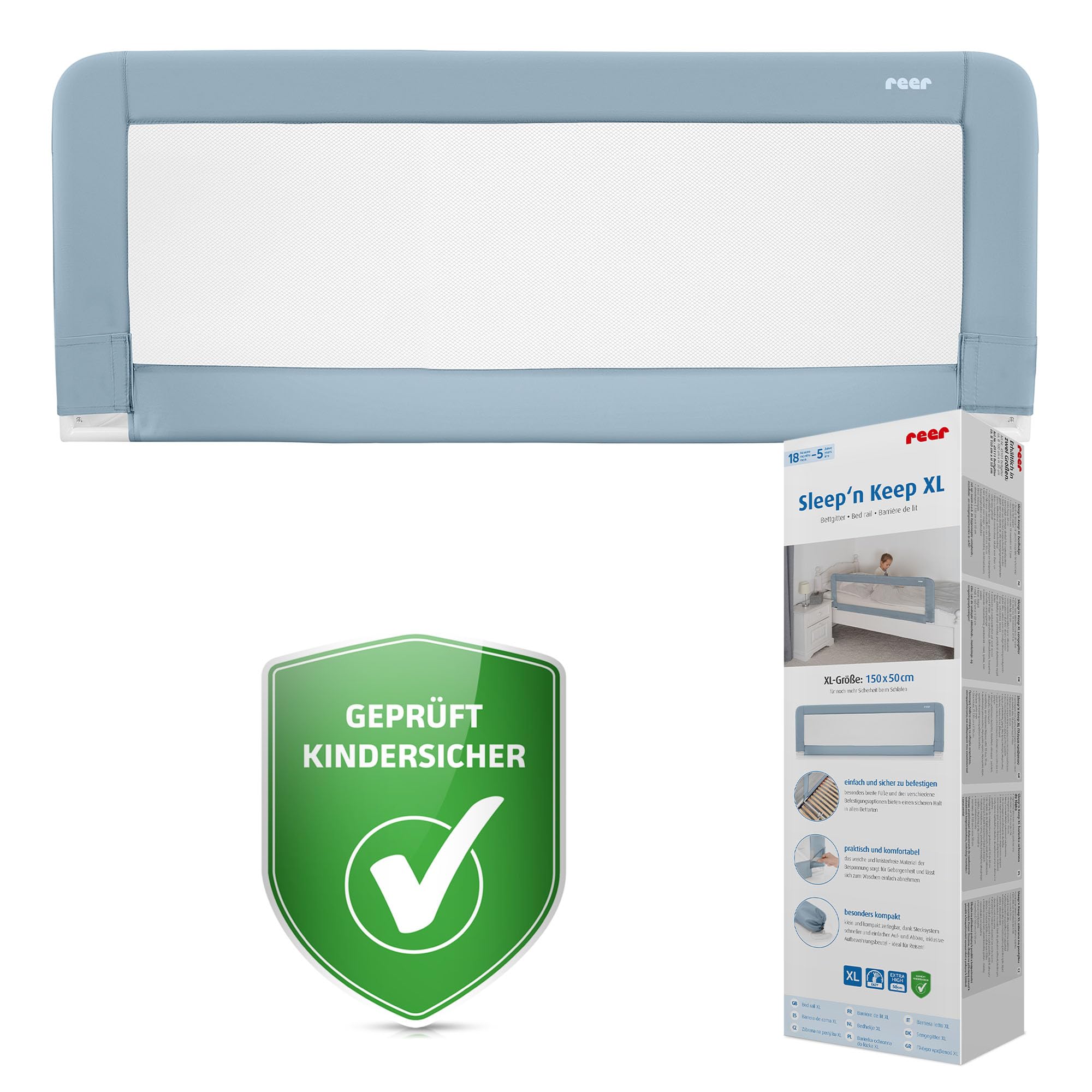 reer Sleep'n Keep | 150 cm de Longitud | protección anticaídas | para Cuna | Color Azul