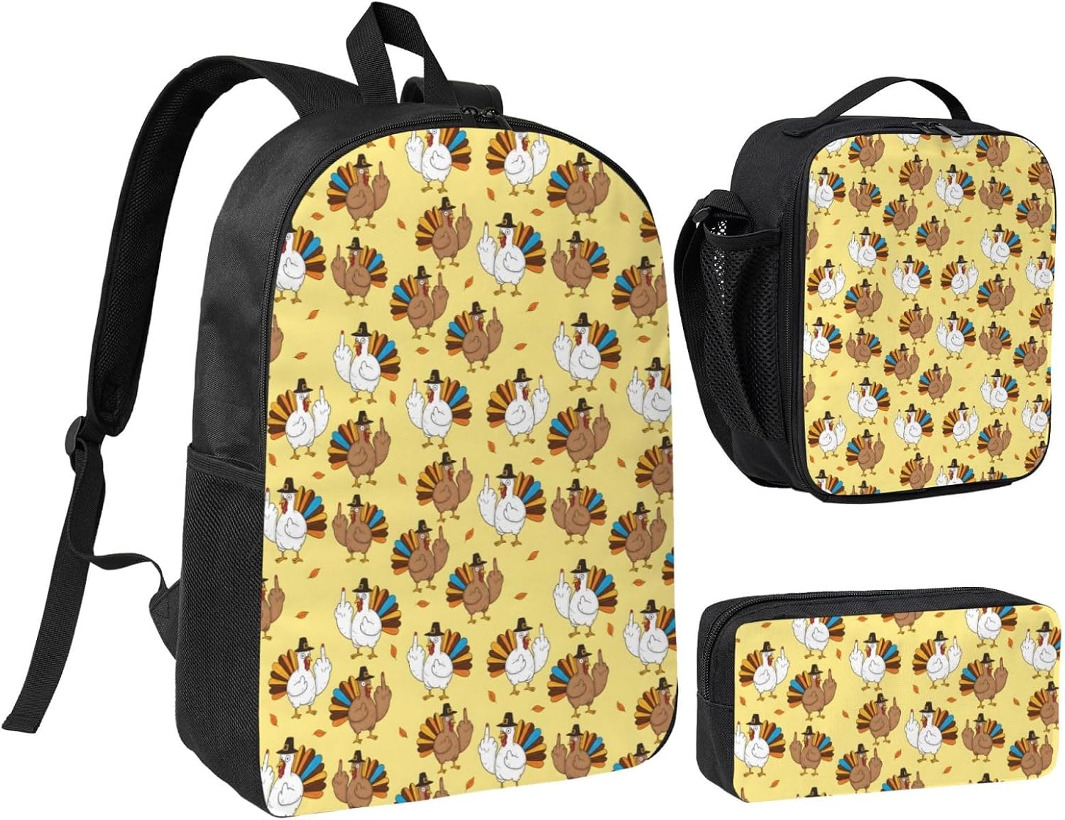 Turkey 17in Backpack Set Funny Gesture Backpack Black
