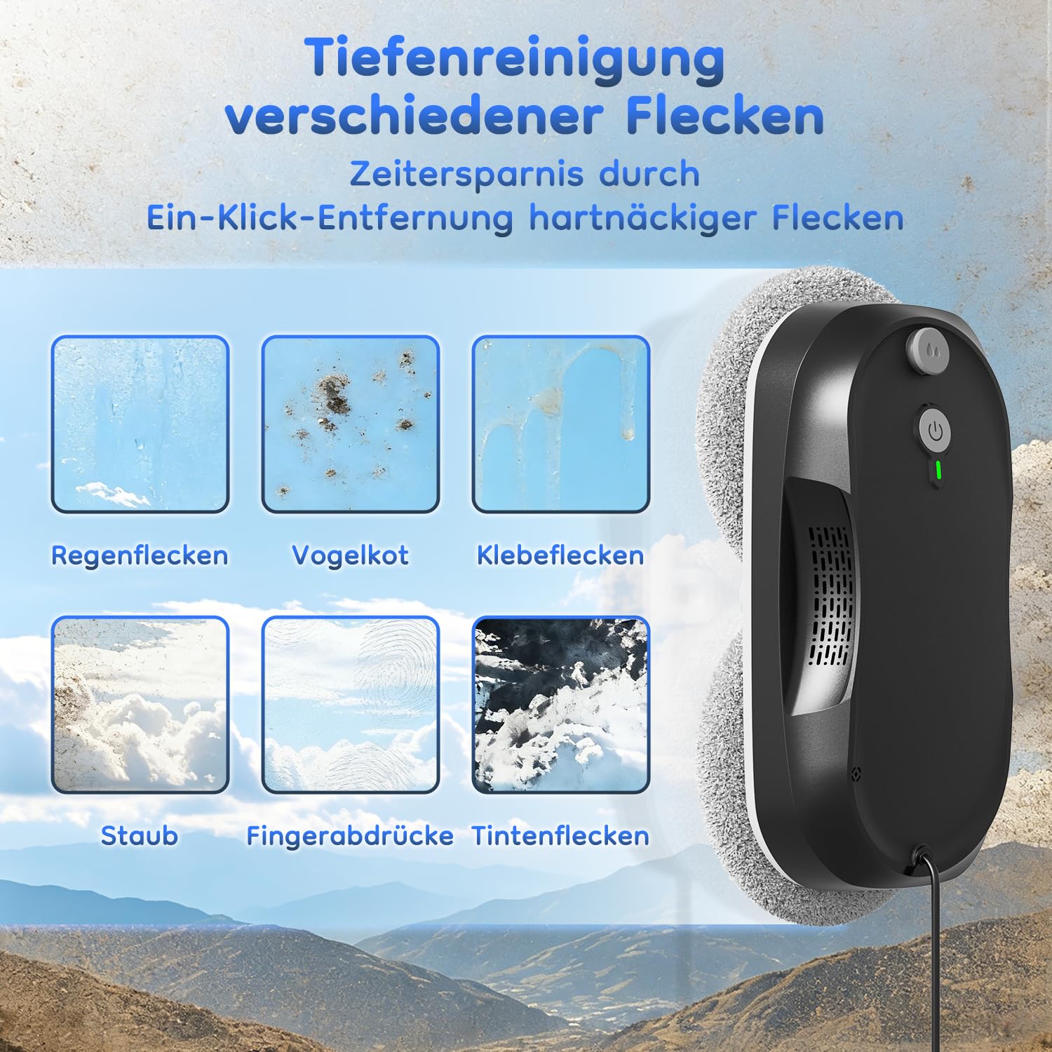 Obito X2 Fensterputzroboter, Ultraschall-Zerstäubung, Starker Saugkraft | verbesserter Akku, KI-Wegplanung, rutschfest, Kantenerkennung, Automatischer Elektrischer Fensterreiniger für Hochhausfenster