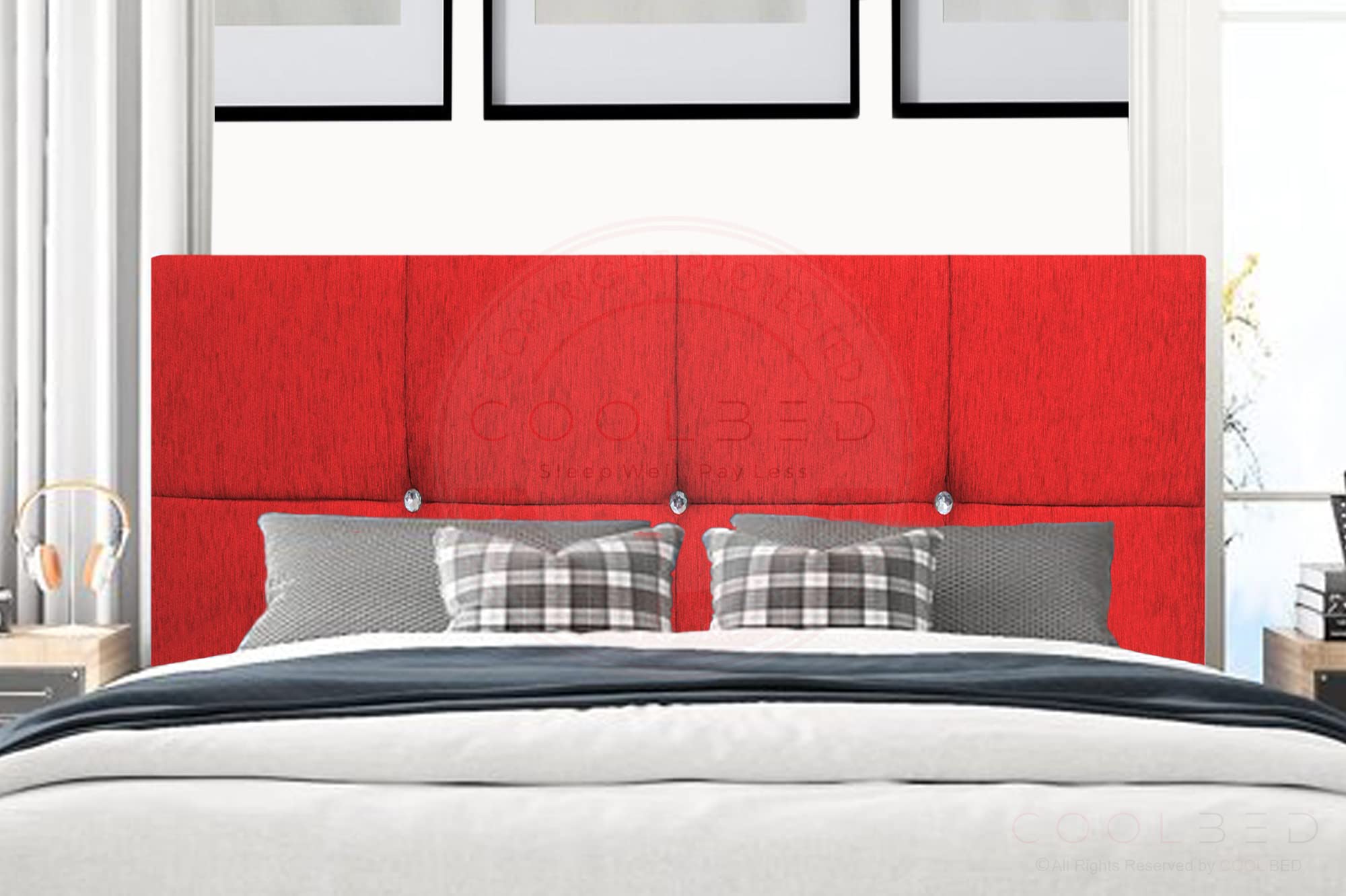Chenille Fabric Ayana 8 Cube Divan Bed Headboards 20โ or 24โ Height Upholstered Headboard (Single (3') - 20" (H), Red Chenille)