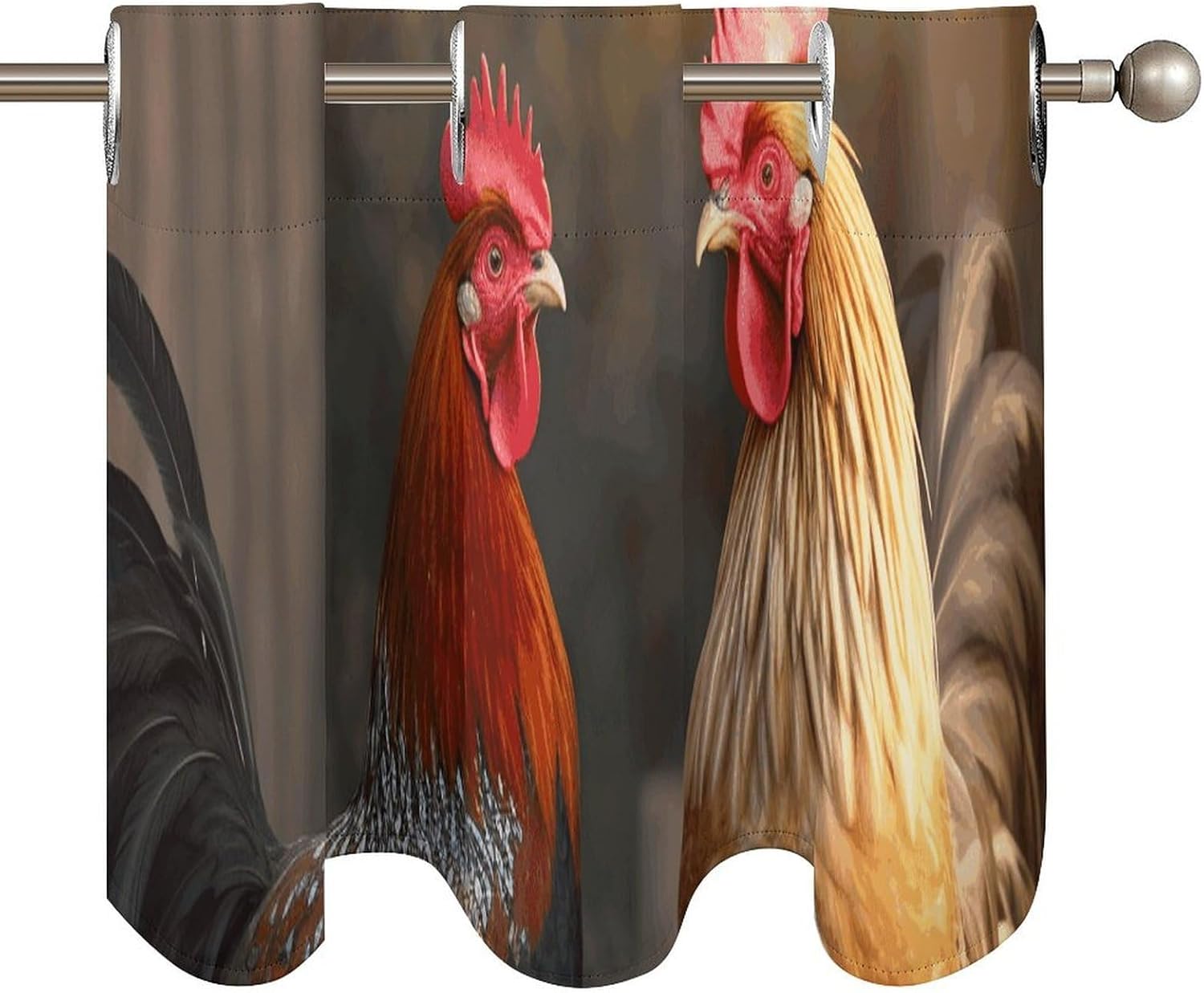 Rooster and Chicken Valance for Windows, 2 Pack Kitchen Curtains Modern Home Decor, Soft Blackout Window Curtains for Living Room & Bedroom, 18 X 52 Inch