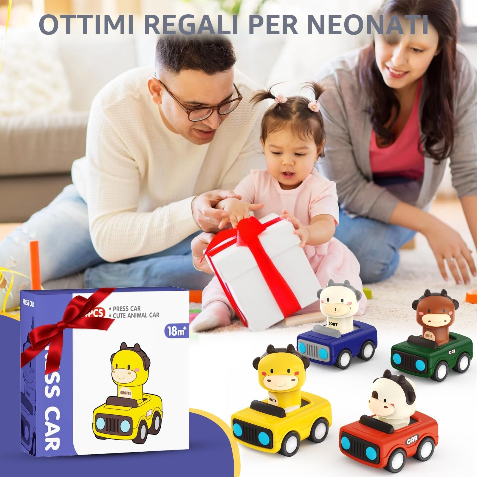 MOONTOY Giochi Macchinine per Bambini 1 Anni,4pcs Set di Veicoli da Gioco per Bambini,Giochi Macchinine Press and Go per 9 10 12+ Mesi,Pasqua Regali Educativi Precoci 1 2 3 Anno