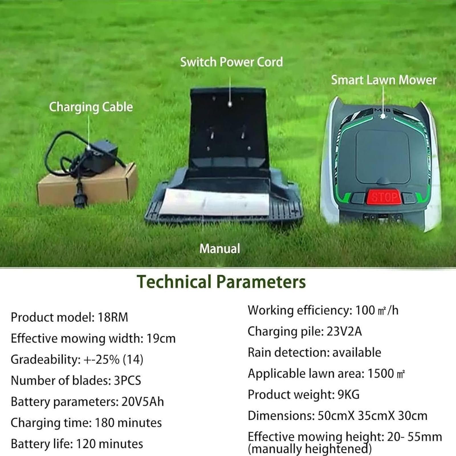 Robot cortacésped automático, navegación GPS, corta hasta 2/3 Acre, control de aplicación, antirrobo, 25% de pendiente, carga automática