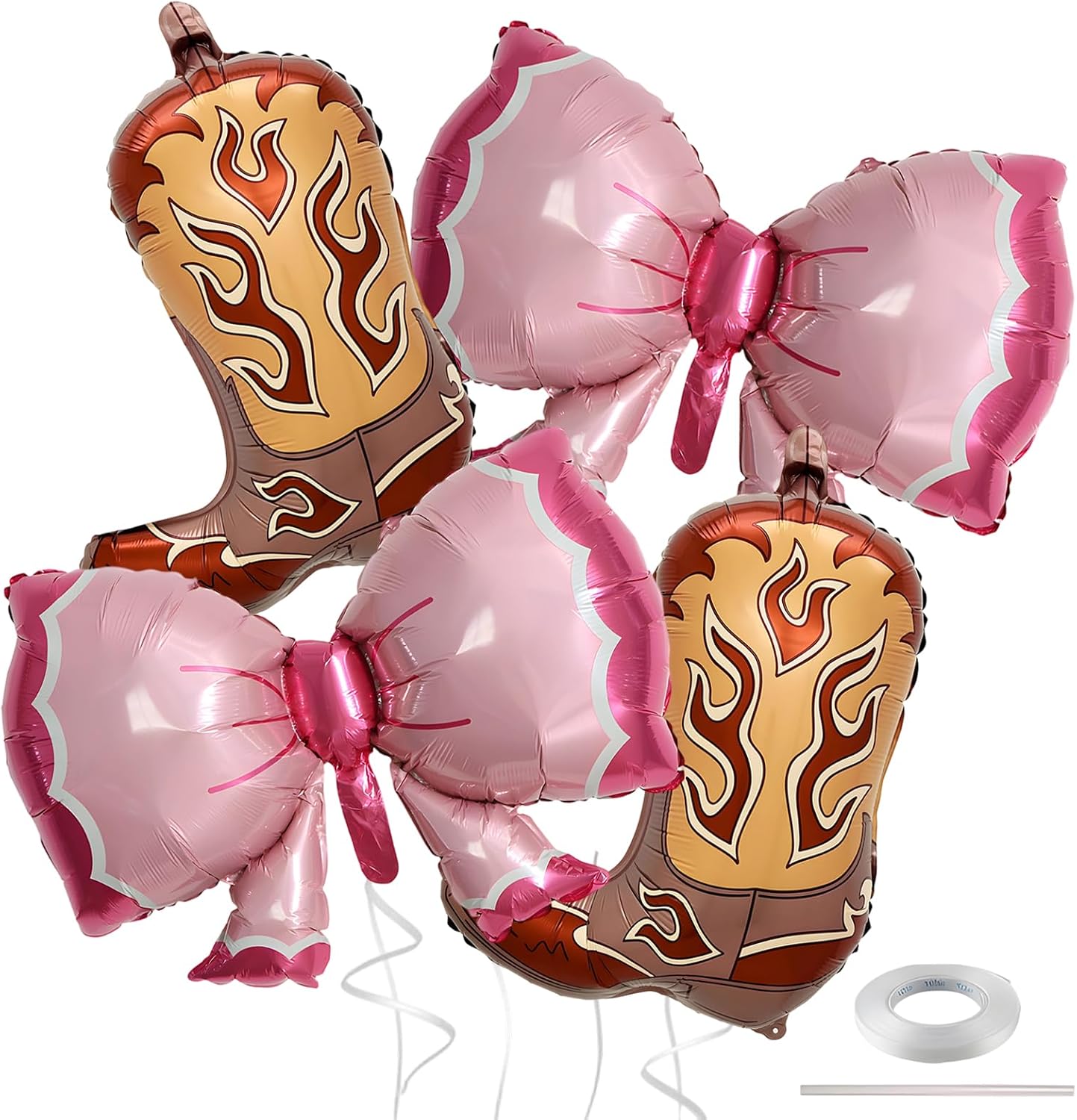4Pcs Cowgirl Balloons, Boots and Bows Gender Reveal Decorations, Cowgirl Birthday Party Decorations with Boot Balloons and Bow Balloons, Western Themed Baby Shower Birthday Party Decorations Supplies