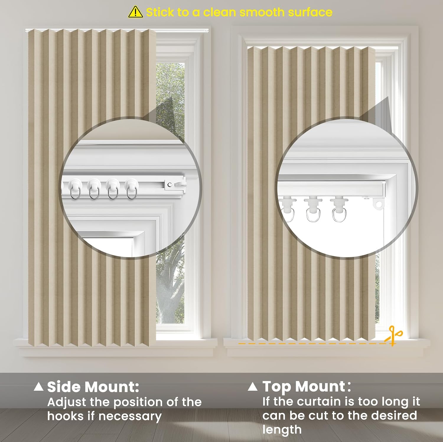 Window Shades No Drill, Includ Adhesive Track (Beige, 1 Panel, W42 x L60 inch) for Bedroom, Living Room, Kitchen, Bathroom, Home Office