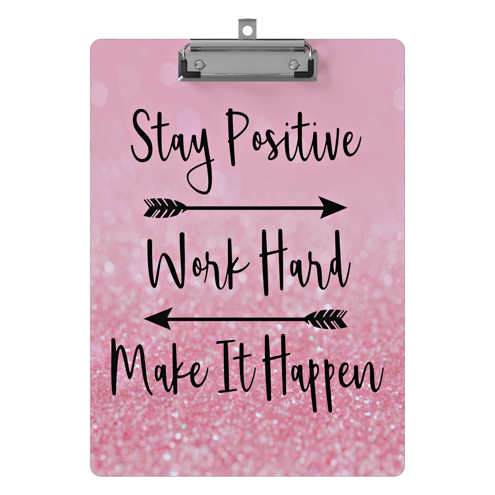 Clipboard Design Decorative Clipboards A4 Letter Size Wooden Cute Clip Board Hanging for Shool Office Supplies, Standard Size 9" x 12.5" with Low Profile Metal Clip(Stay Positive)
