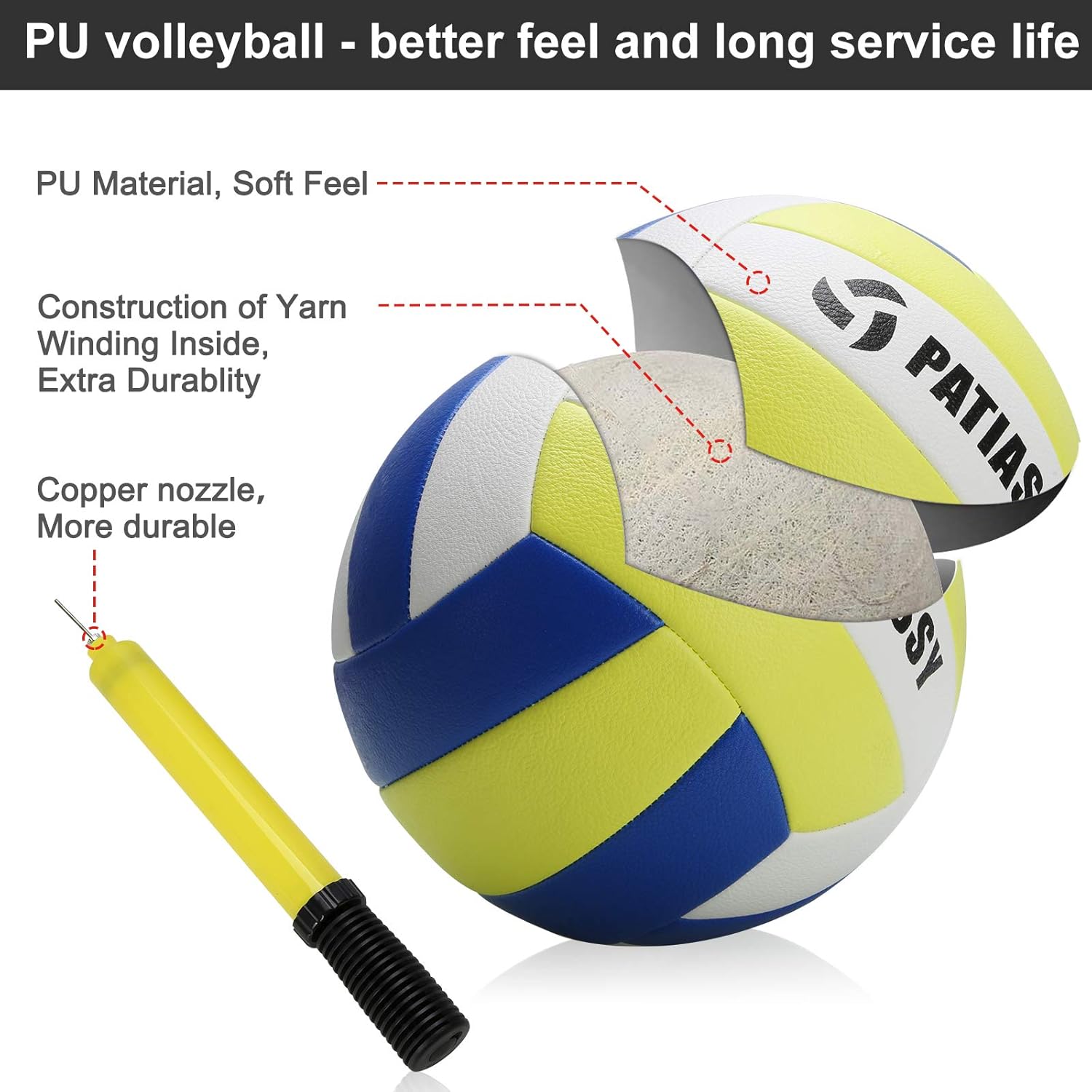 Patiassy Portable Outdoor Volleyball Net Set for Backyard Beach with Height Adjustable Poles, Winch System, Volleyball with Pump and Carrying Bag : Sports & Outdoors
