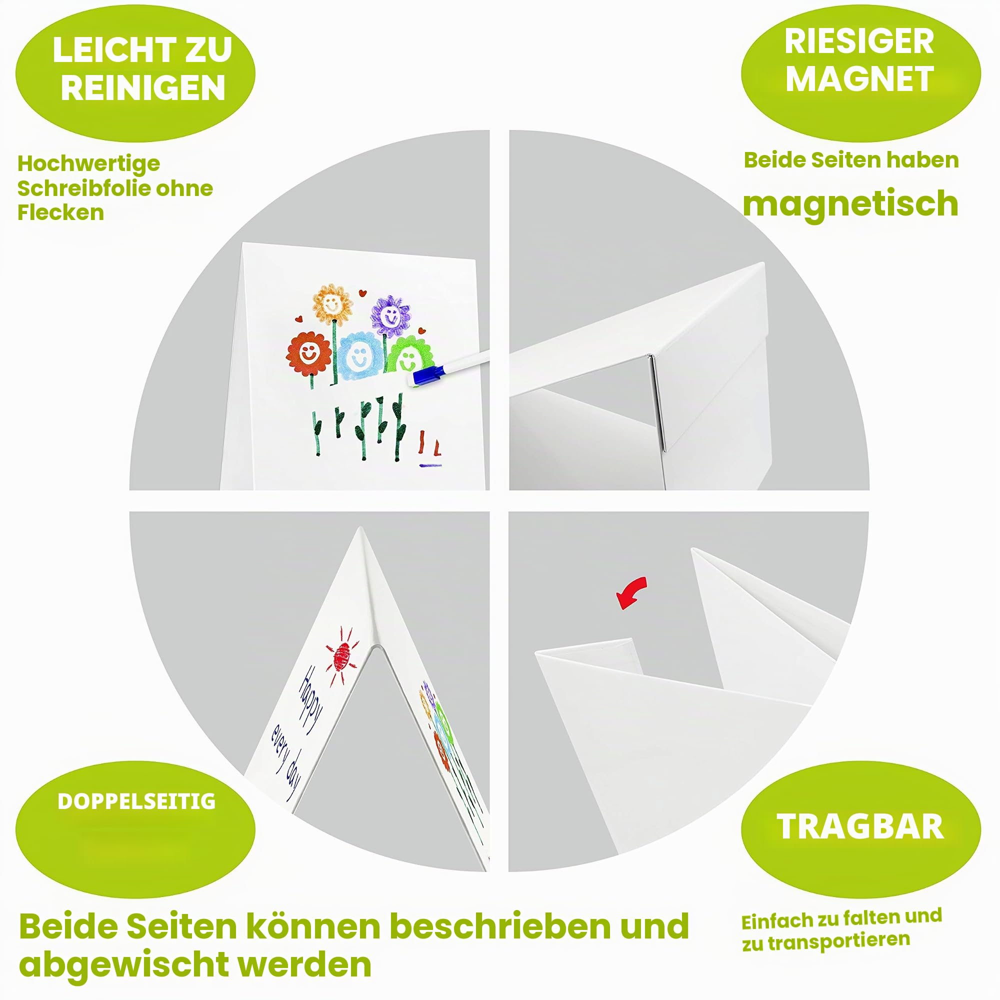 Magnetische Tisch-Desktop-Staffelei/Whiteboard mit 8 trocken abwischbaren Markern als Bonus. Doppelseitig und selbststehend (32 x 41 cm);