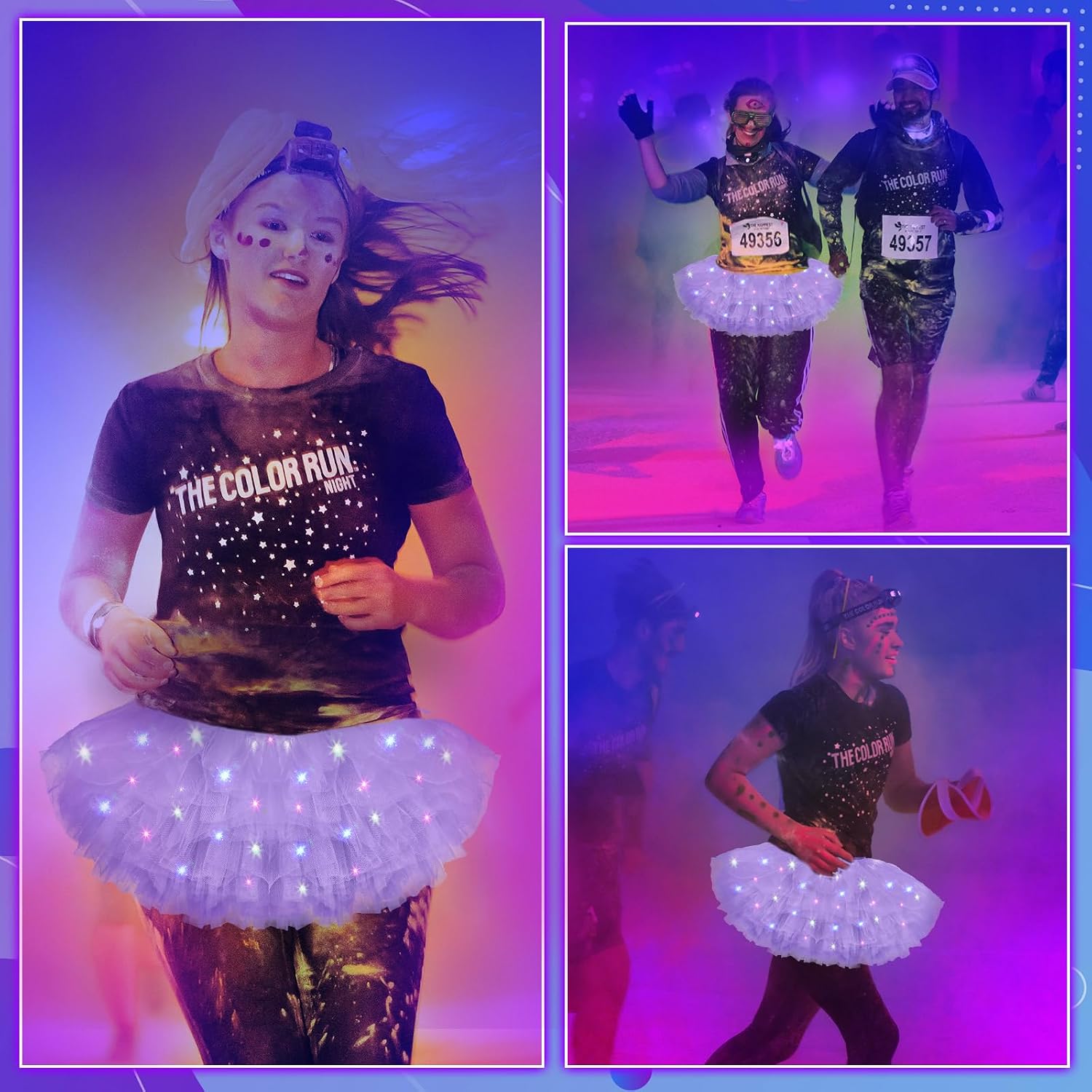 Crowye LED Tutu Skirt Light up Tutus 5 Layered Neon Tulle Skirt for Women 80's Party Valentine's Day New Year Glitter Costume
