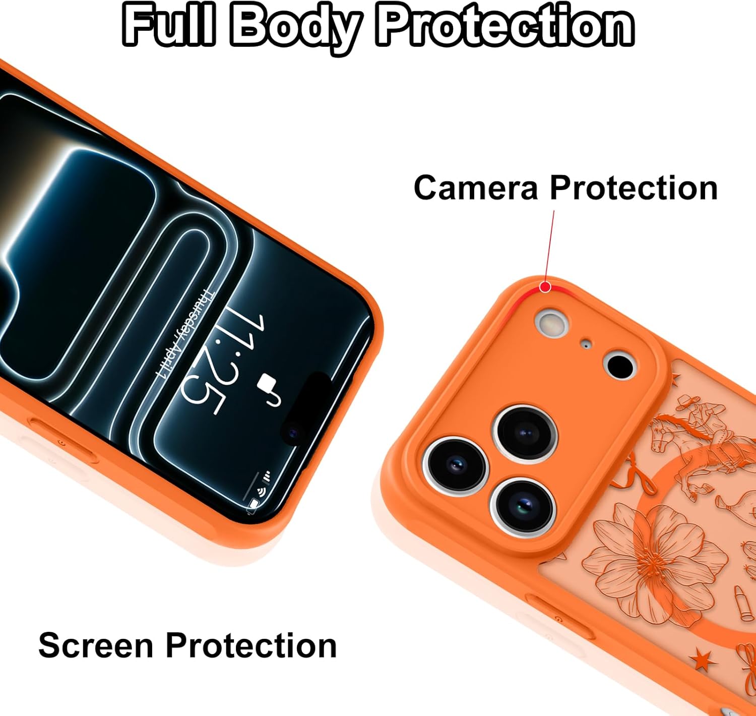 MOWIME Magnetic for iPhone 17 Pro Max Case [Compatible with MagSafe] Cute Western Cowboy Floral Translucent Matte Hard Back Shockproof Anti-Scratch Phone Case-Orange