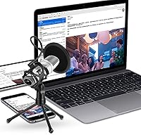 Vista 8 de Soporte de trípode para micrófono de escritorio, soporte de micrófono de escritorio con red de filtro pop para podcast, chat, reuniones