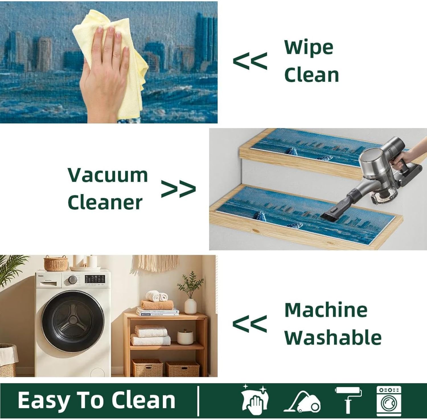 Ocean Beach Starfish Seashell Blue Skyli (2) Carpet Stair Treads, Stair Treads for Wooden Steps Indoor, Stair Runner for Pets Non Skid Wood Staircase Step Treads Reusable, Set of 15