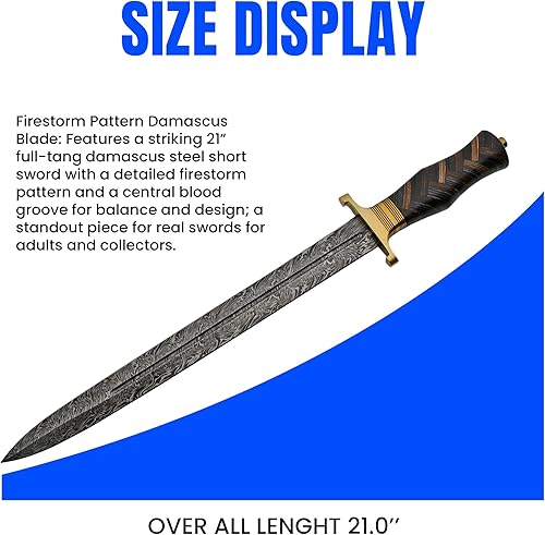 Miniatura 3 de Szco Supplies Espada trenzada exótica de acero de Damasco, marrón, 22 pulgadas