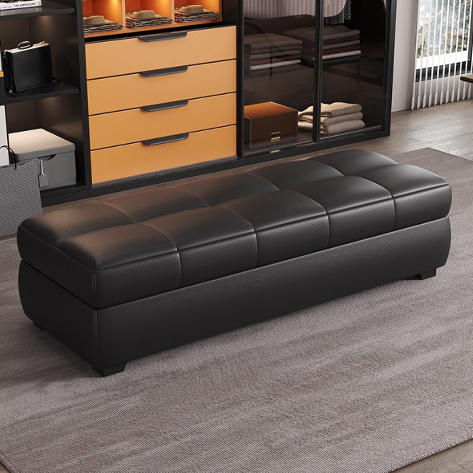 Banc d'entrée moderne en bois pour ranger vos chaussures et salons
