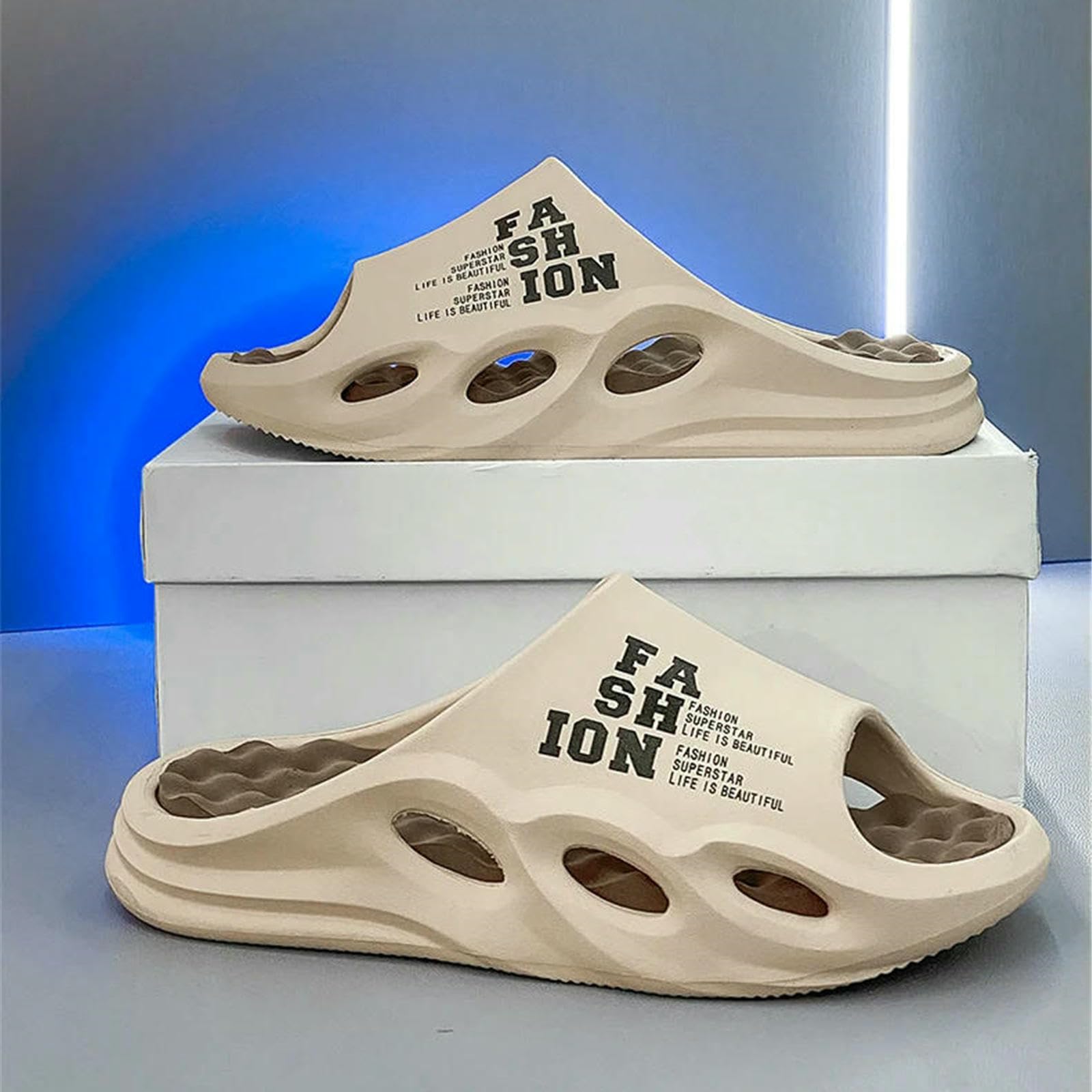 Claquette Hommes Les Pantoufles Sandales Plage Épaisse Semelles Mâles Diapositives D'été Non Glissant Douche-kaki-39-40 (eu-38 5) Longueur du Pied 9,65 "