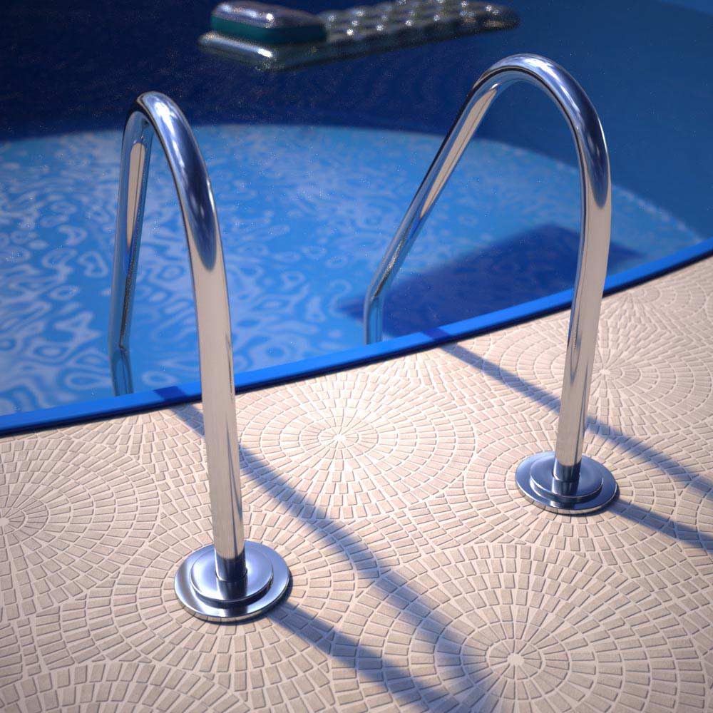 Tiefbeckenleiter Deluxe V4A Edelstahl 4 Stufen mit Weitholm - Premium Poolleiter für Einbaubecken bis 150 cm Tiefe - Hochglanzpoliert mit rutschfesten Stufen
