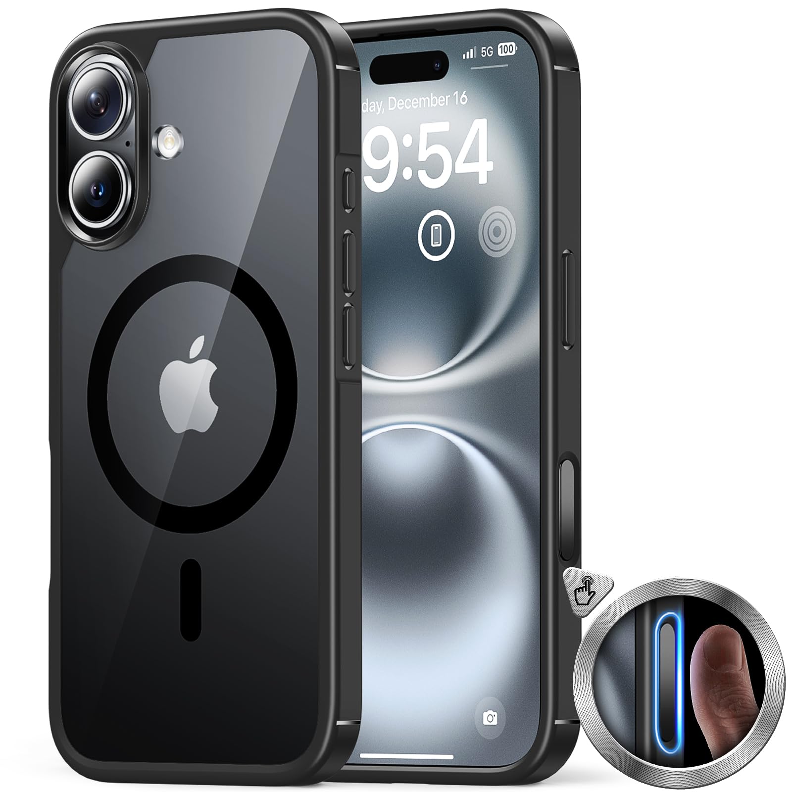 TAURI Magnetica Cover per iPhone 16 Plus con Pulsante di Acquisizione Controllo Fotocamera, Compatibile con MagSafe [Protezione di Grado Militare], Custodia Sottile 6.7" - Nero