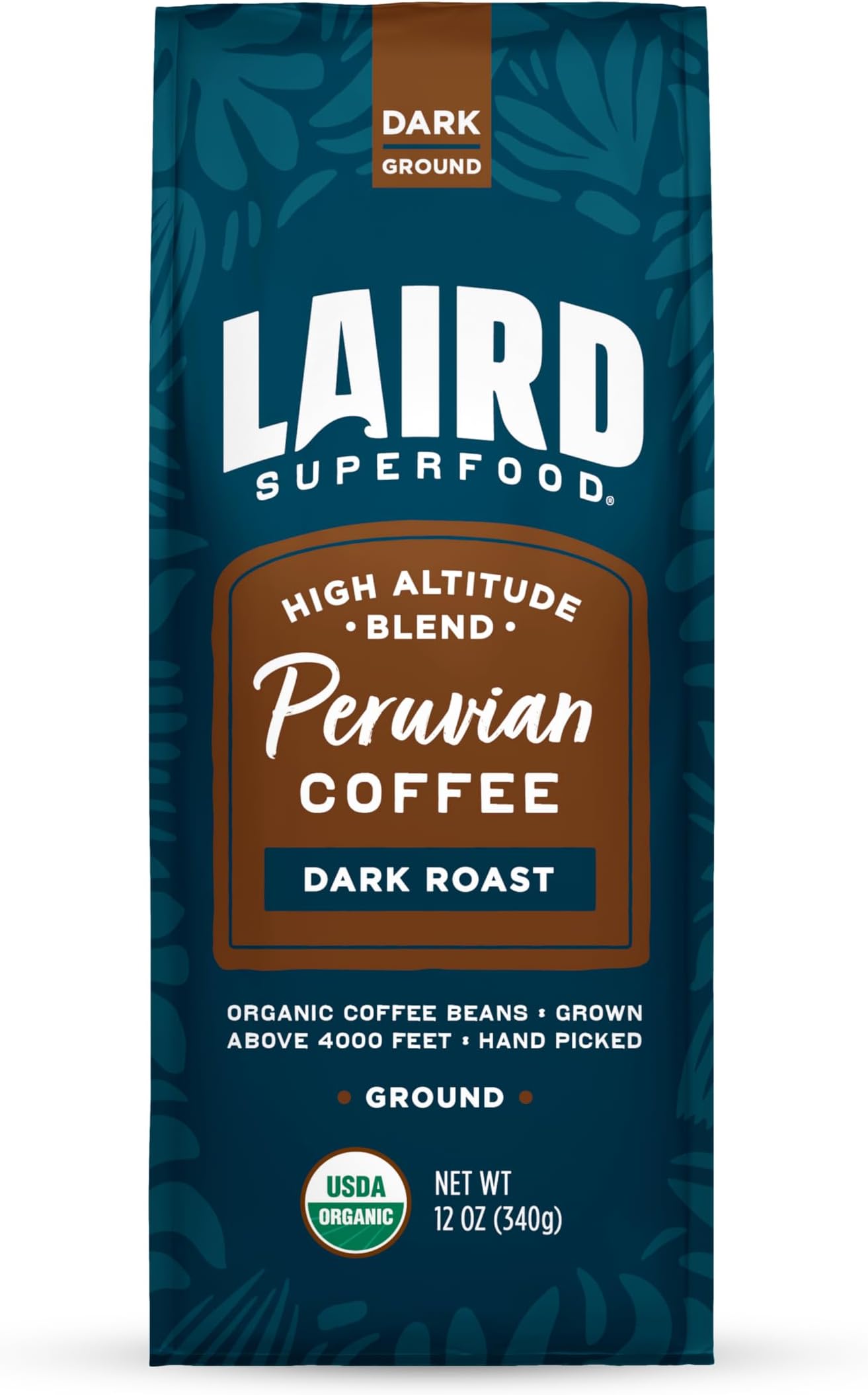 Peruvian Dark Roast Caffeinated Ground Coffee, Ethically Sourced Premium Ground Coffee, Gluten-Free, Dairy-Free, Non-GMO, Paleo, Keto Friendly, 12 oz. Bag