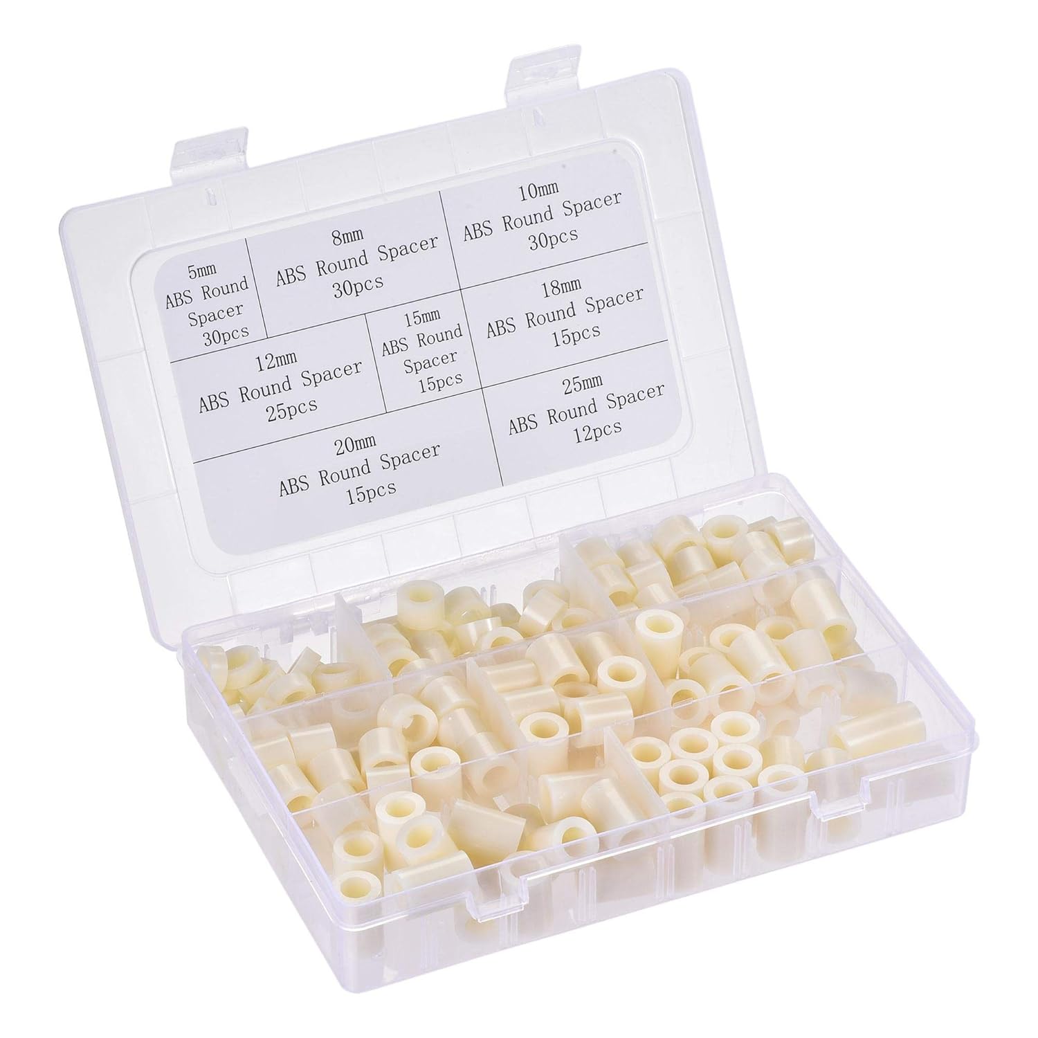 uxcell ABS Round Spacer Assortment Kit ID 8.2mm OD 14mm for M8 Screws, 8 Sizes Plastic Standoff (5mm 8mm 10mm 12mm 15mm 18mm 20mm 25mm), 172pcs