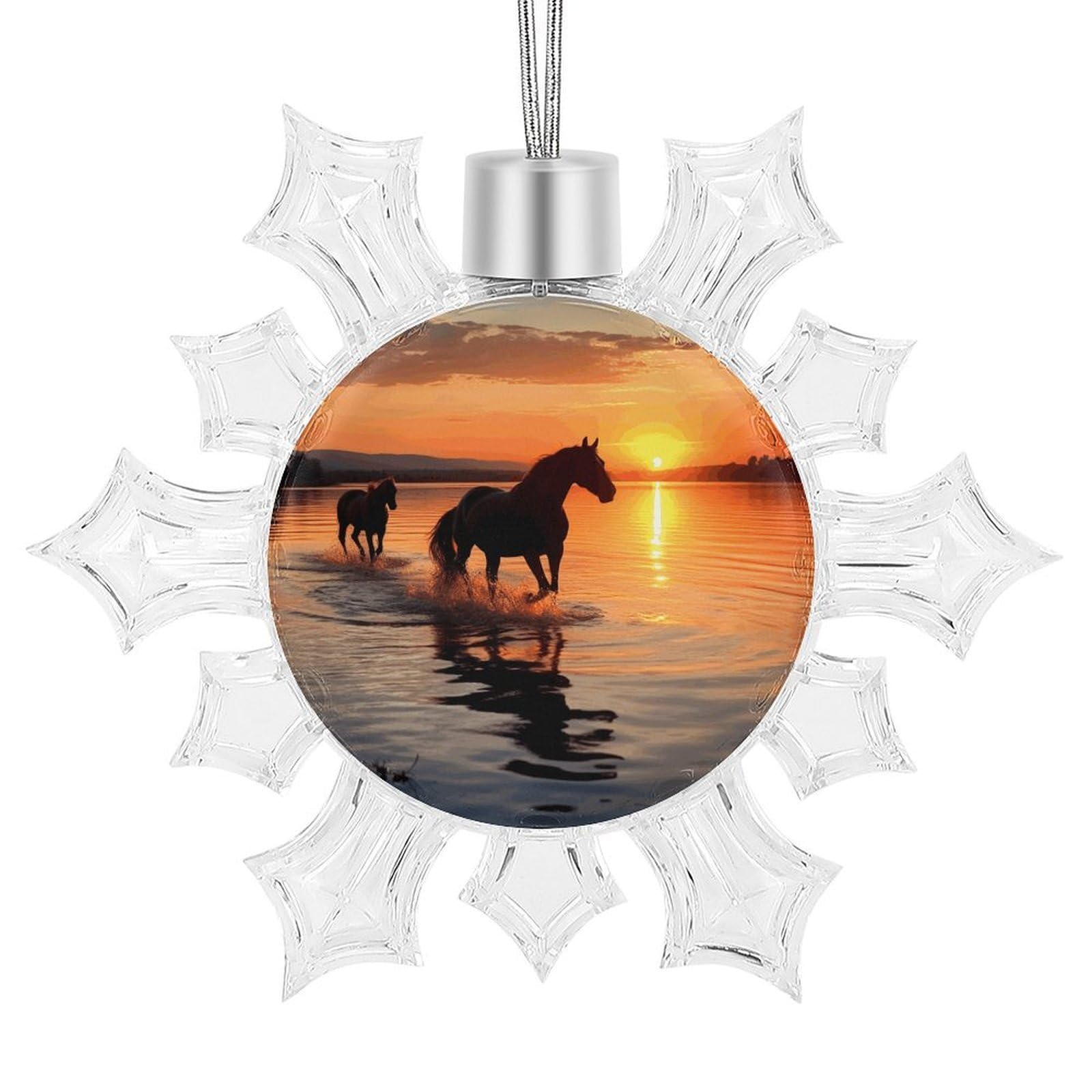 Sunsets Lake Horses Snowflake Ornaments Cute Snowflake Pendant Exquisite Christmas Tree Ornaments for Christmas Weddings New Year Birthday Holiday Celebration