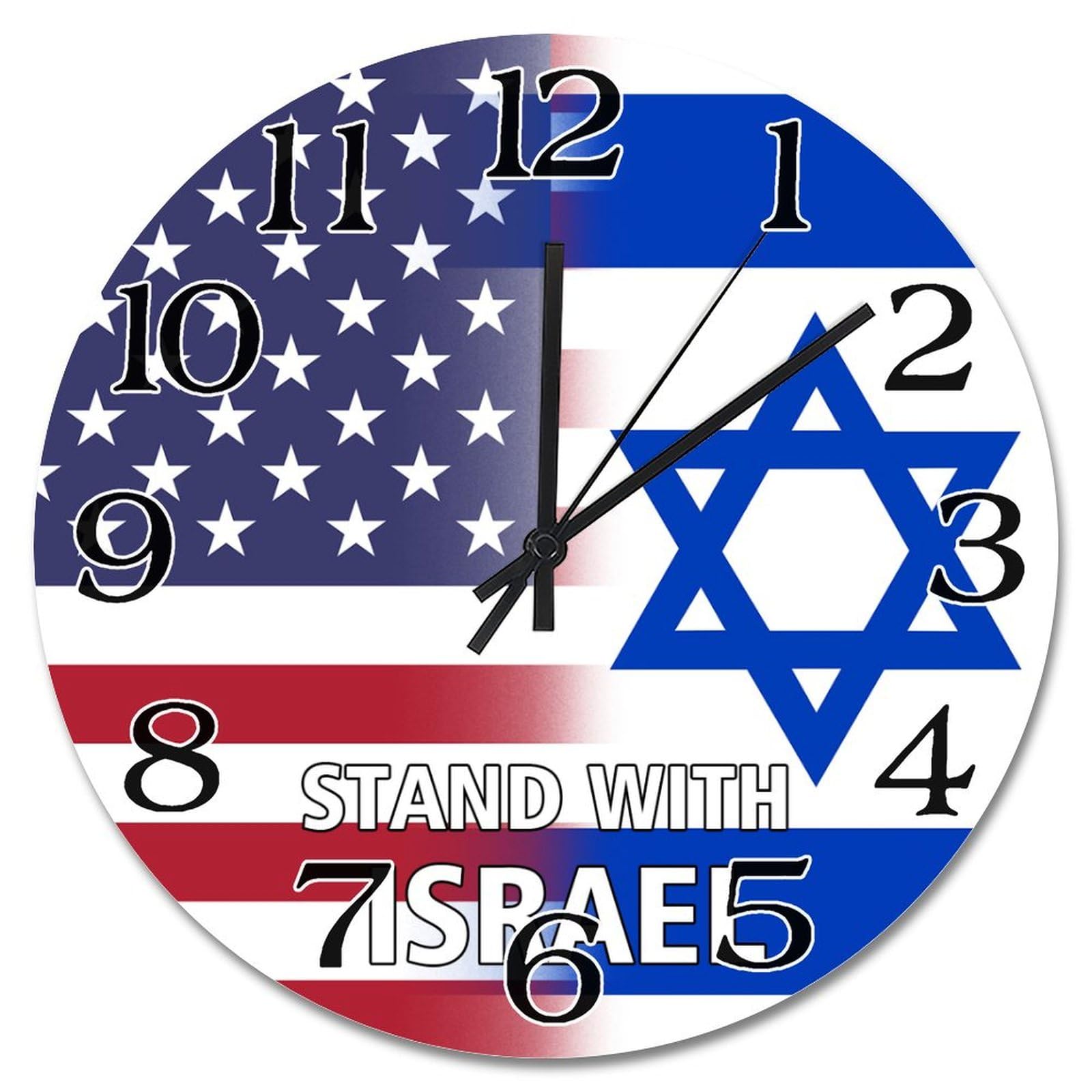 Horloge murale drapeau israélien ronde de 38 cm silencieuse vintage à pile