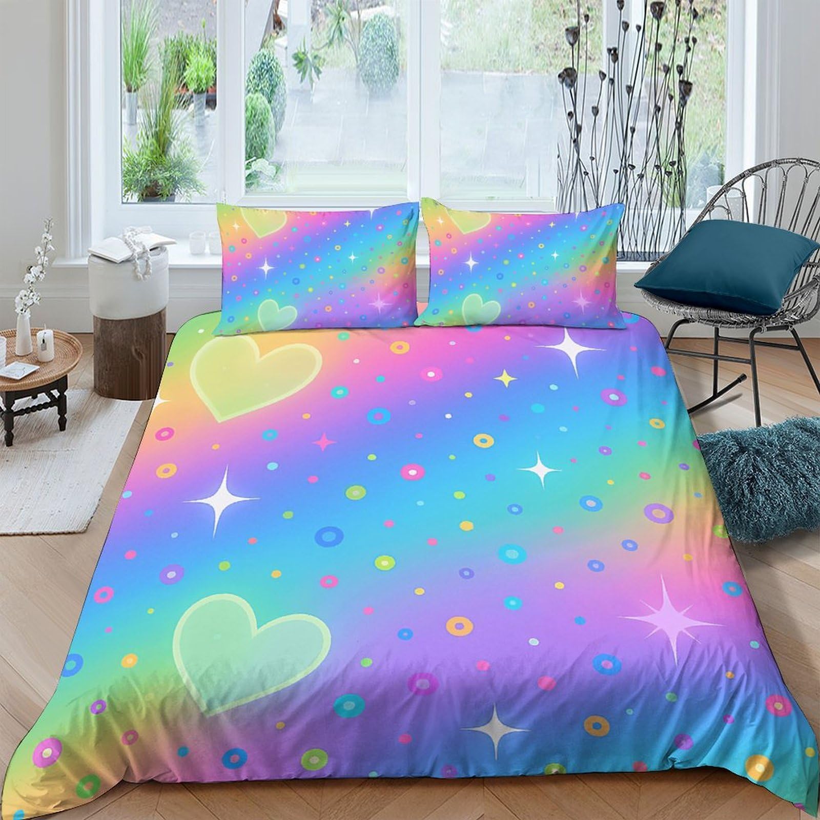 Ctjqhvkz Style-7 3D Printed Rainbow Heart Fitted Sheet Microfiber Pastel Dream Mattress Cover For Bedroom Dorm Easy Care Decor Single（135X200cm）