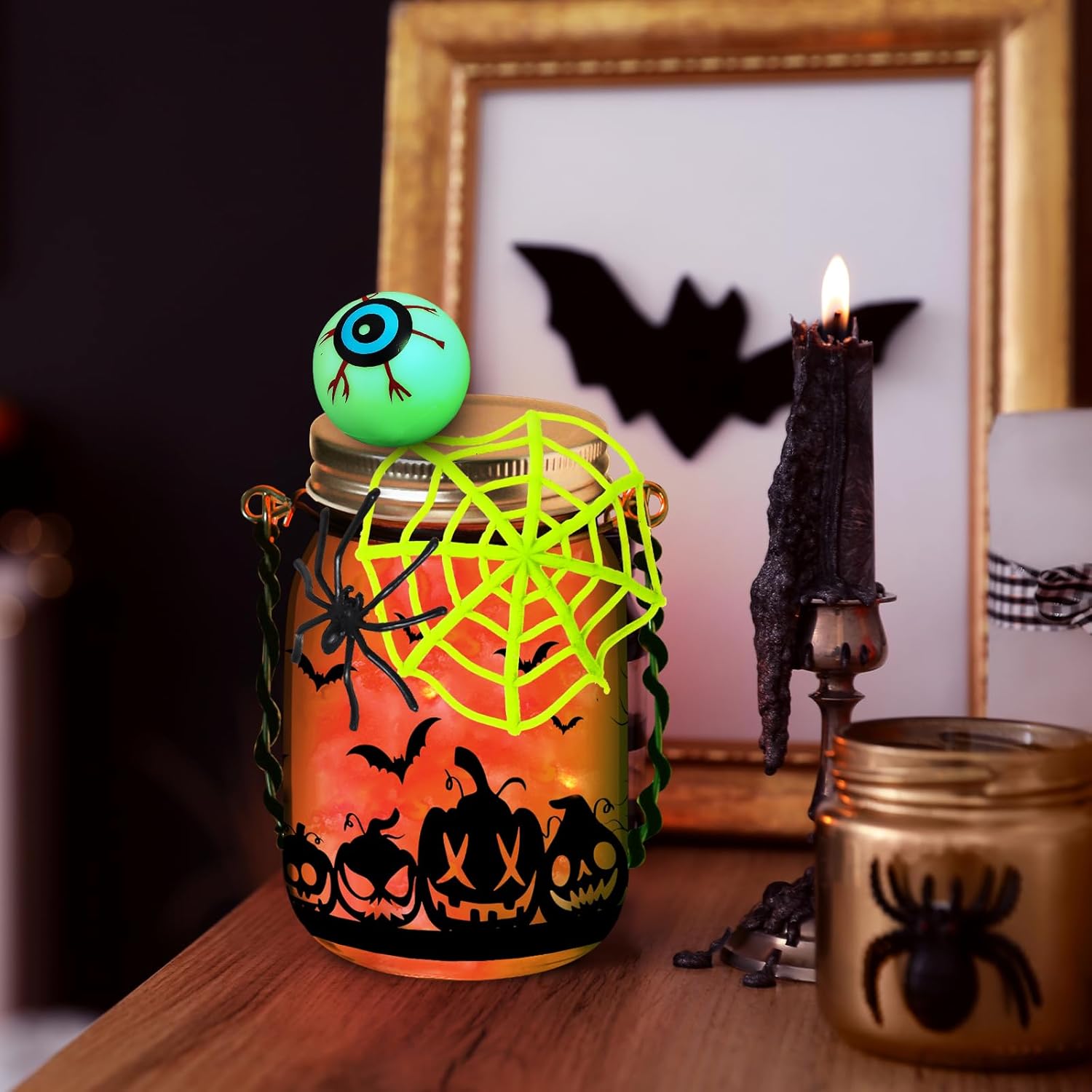 OCHIDO Halloween Crafts Activities for Kids, 6 Pack Glass Mason Jar for School Art Activities,Halloween's Craft Supplies,DIY Lantern Jar for Gifts Halloween Party Favors,Classroom Prizes