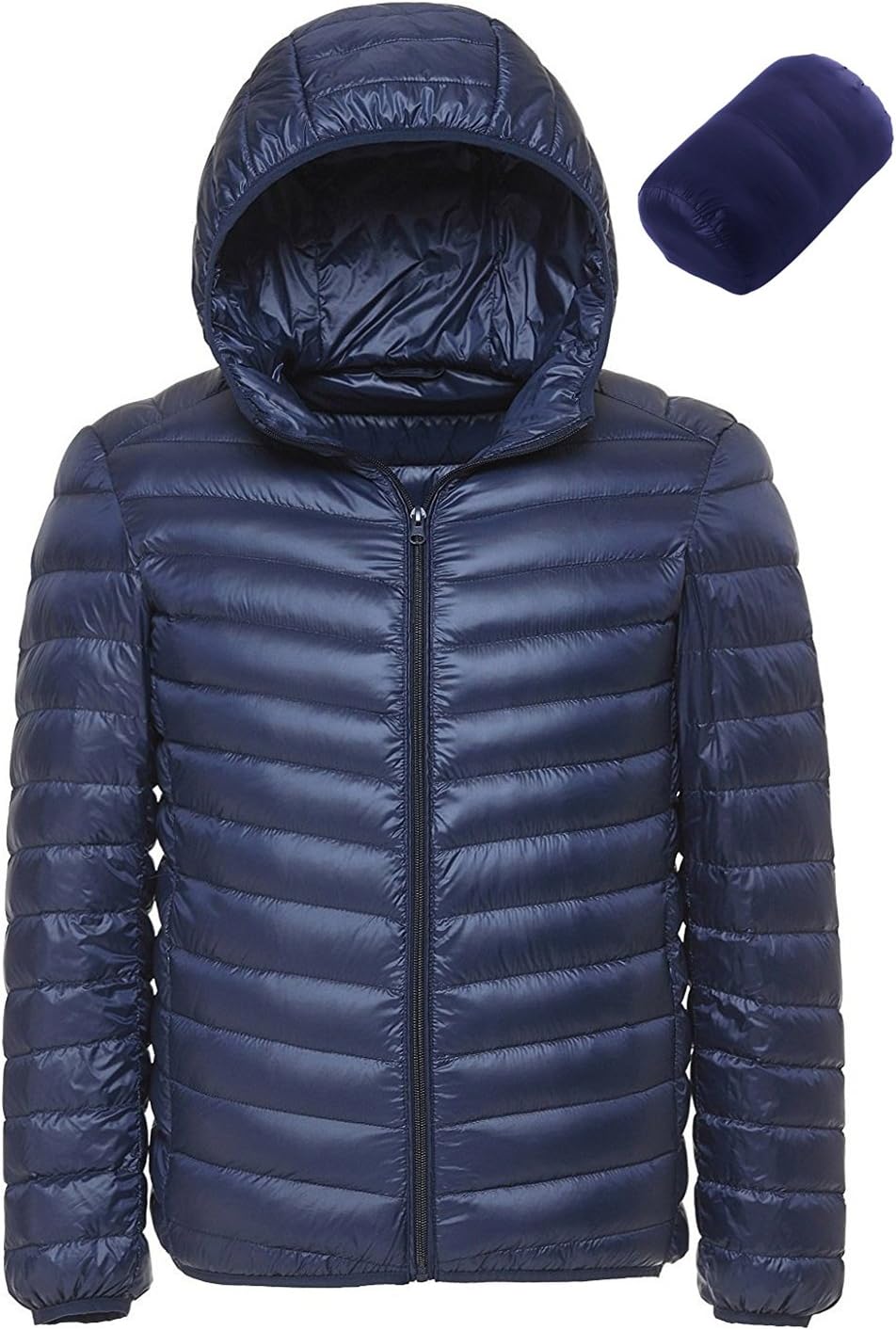 Sawadikaa Men's Winter Hooded Packable Pillow Down Puffer Jacket Coat Outdoor Quilted Lightweight Down Parka Navy Medium