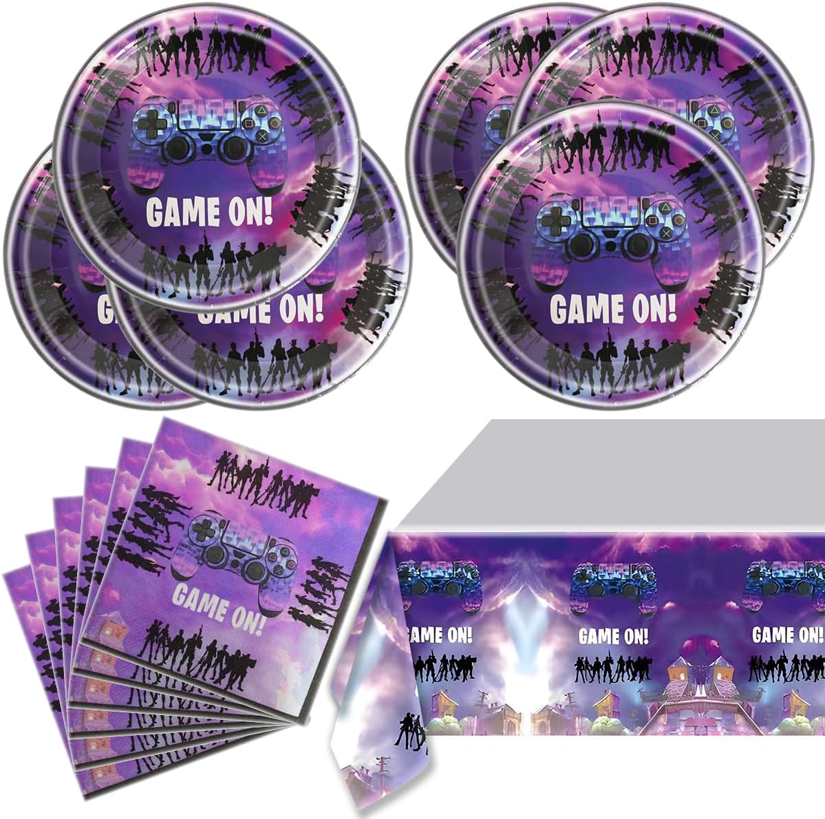 Video Game Party Supplies 20pcs Plates 20pcs Napkins and Tablecover Tableware Set for Purple Games Theme Birthday Party Serve 20 Video Game Party Supplies 20pcs Plates 20pcs Napkins and Tablecover Tableware Set for Purple Games Theme Birthday Party Serve 20