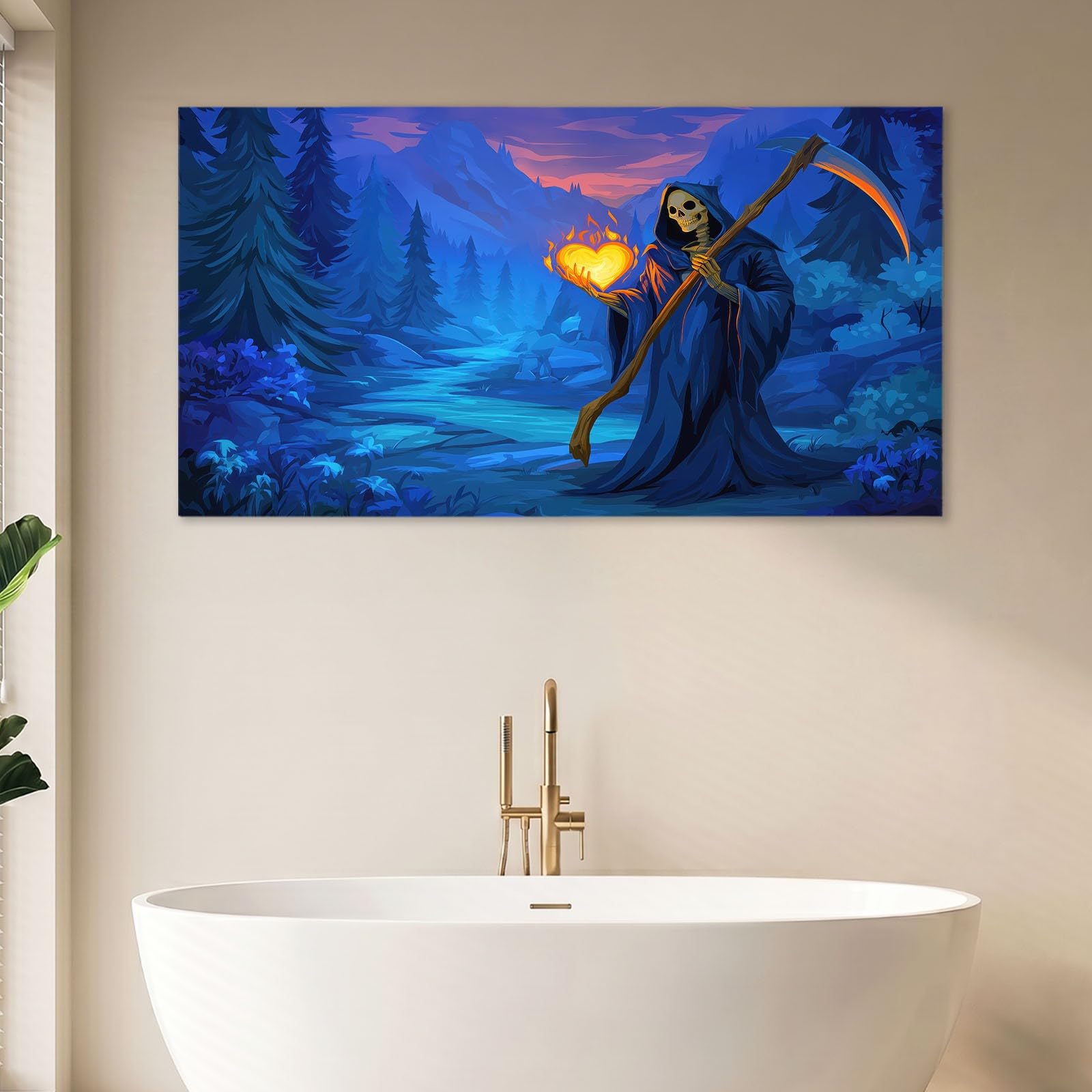 Stampa artistica da parete su tela con cornice gotica fantasy, stampa artistica da parete con cuore di fiamma, decorazione da parete, per camera da letto, soggiorno o ingresso, decorazione per la casa