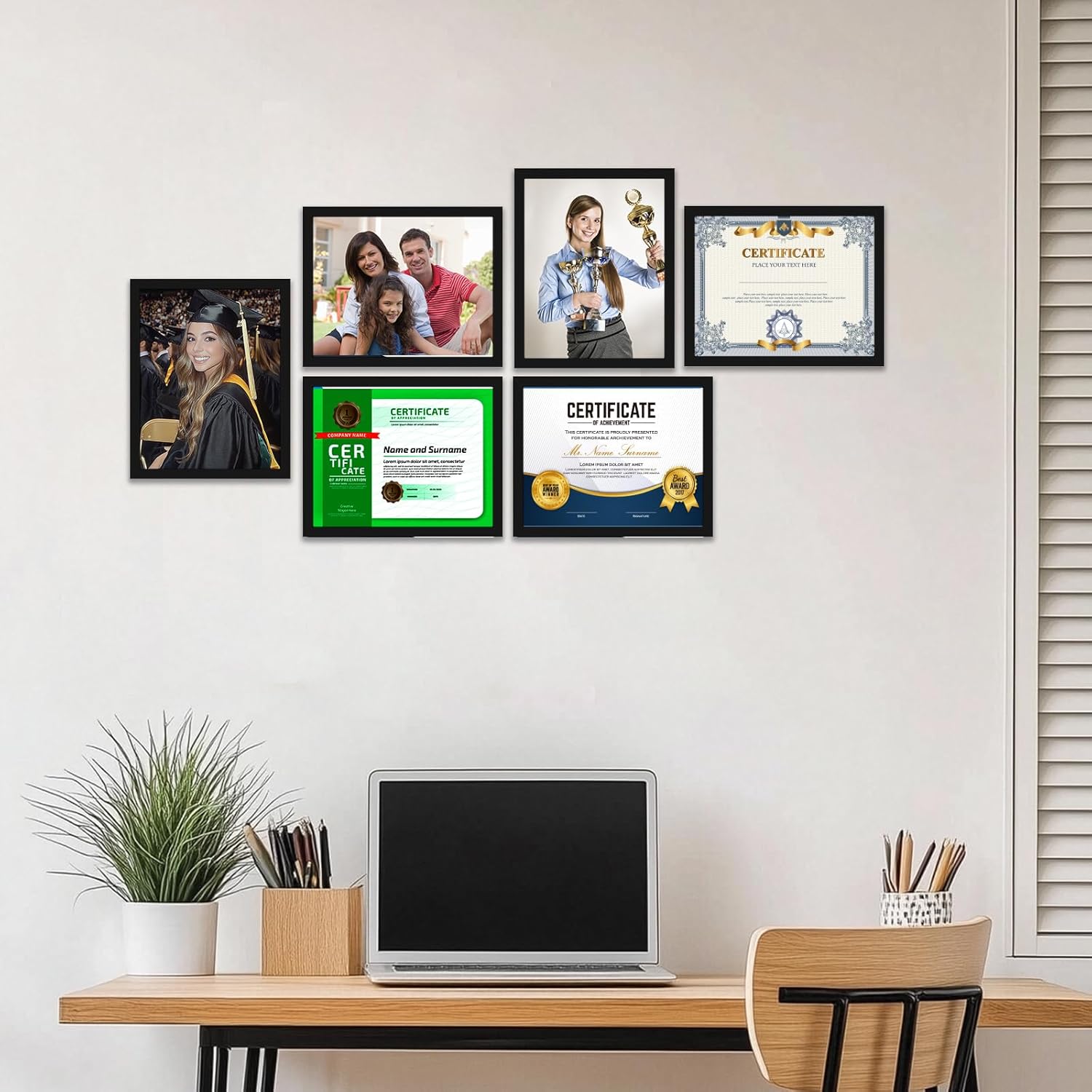 8.5 x 11 Certificate Frames Set Of 12, Self Adhesive Picture Frames 8.5 x 11, Magnetic Diploma Frame for Wall Display, Document Frames For Home Office, Horizontal or Vertical, Black