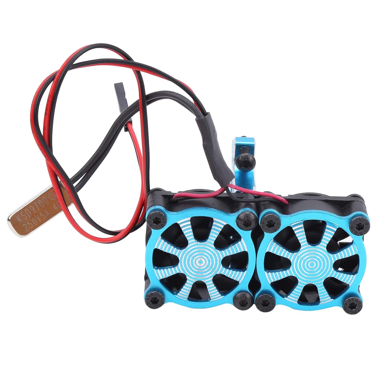 Motor Radiator, Double RC Motor Cooling Fan Adjustable Radiator Upgrade Spare Parts Compatible with 1/10 RC Car(Blue)